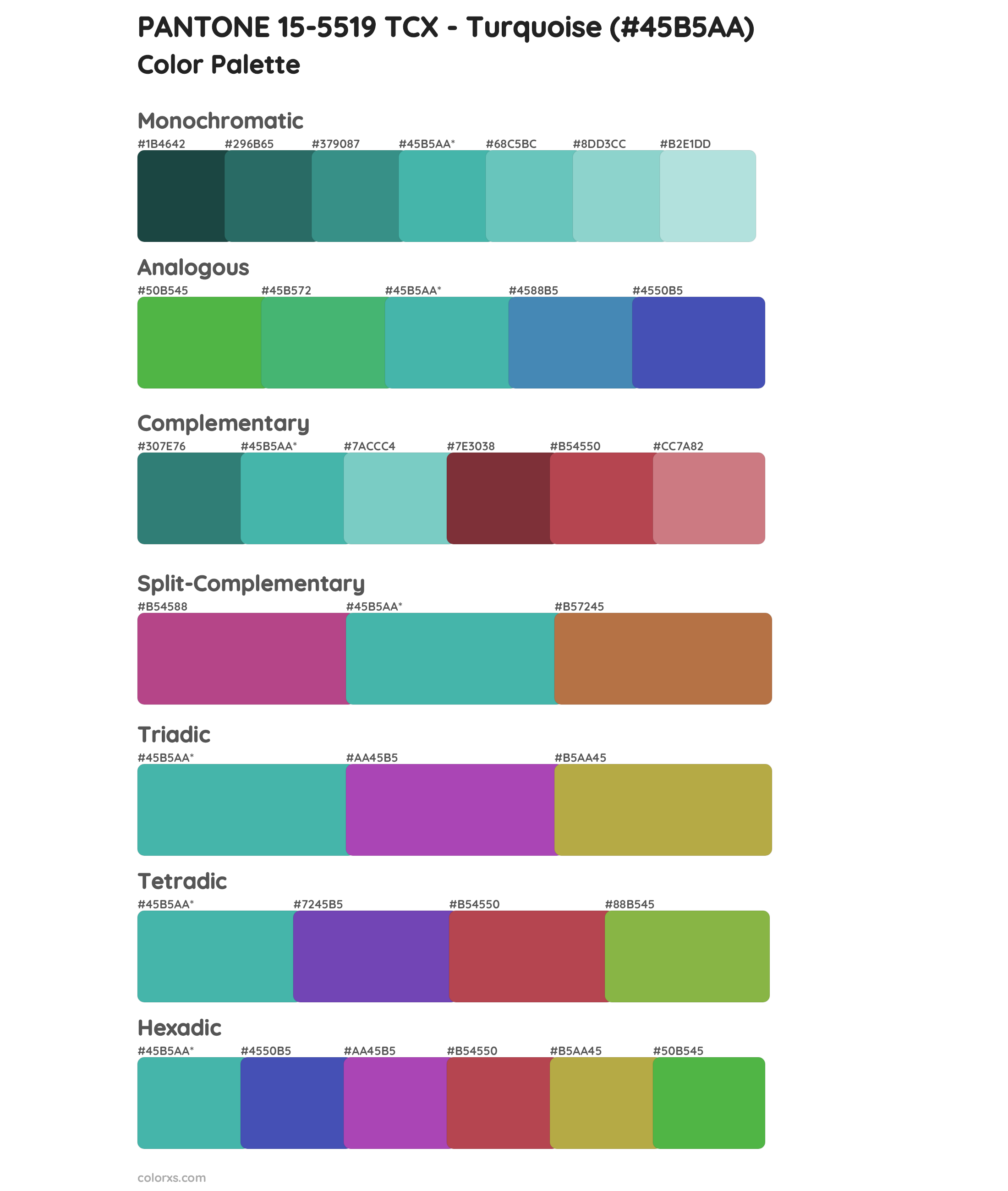 PANTONE 15-5519 TCX - Turquoise Color Scheme Palettes