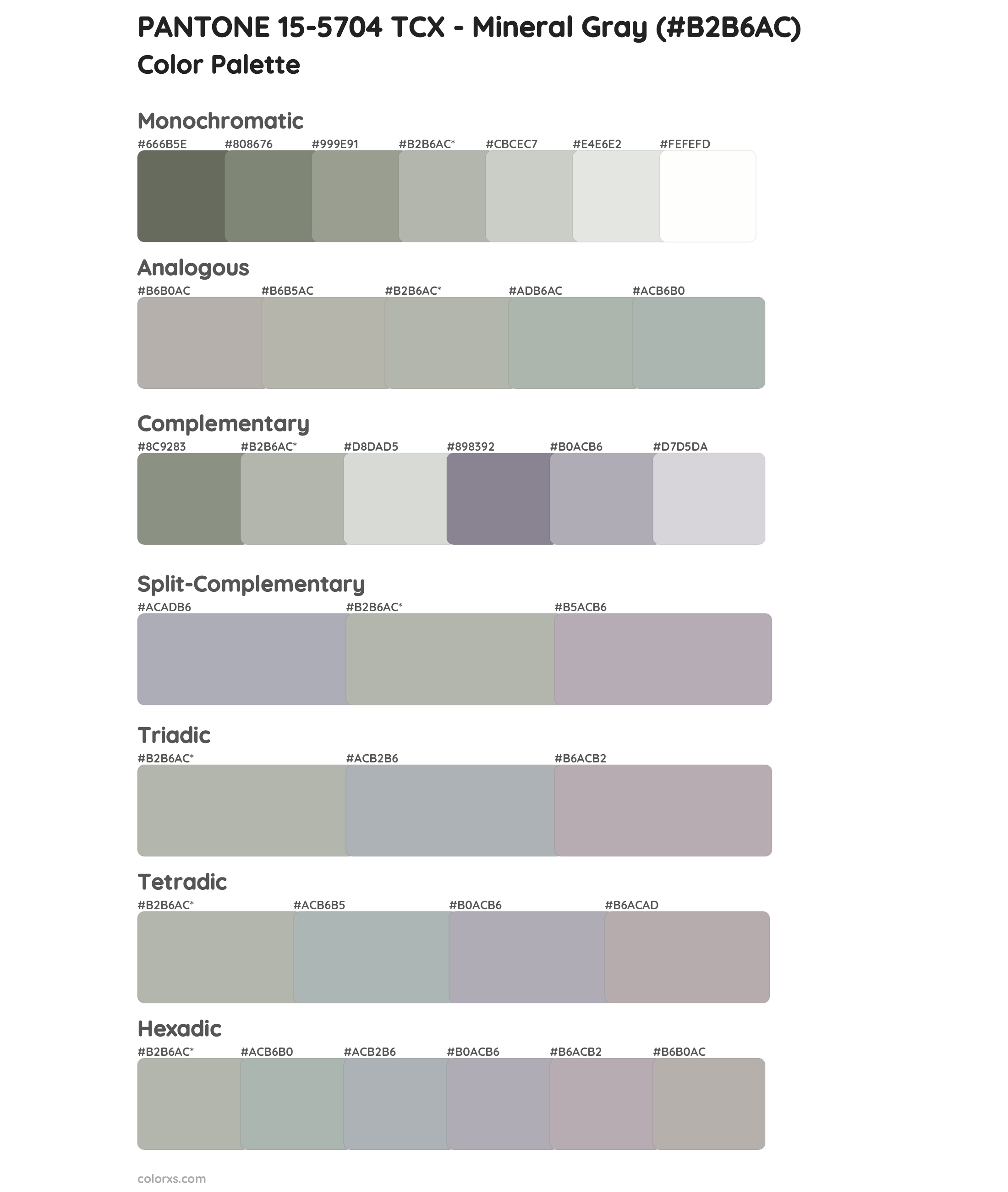 PANTONE 15-5704 TCX - Mineral Gray Color Scheme Palettes