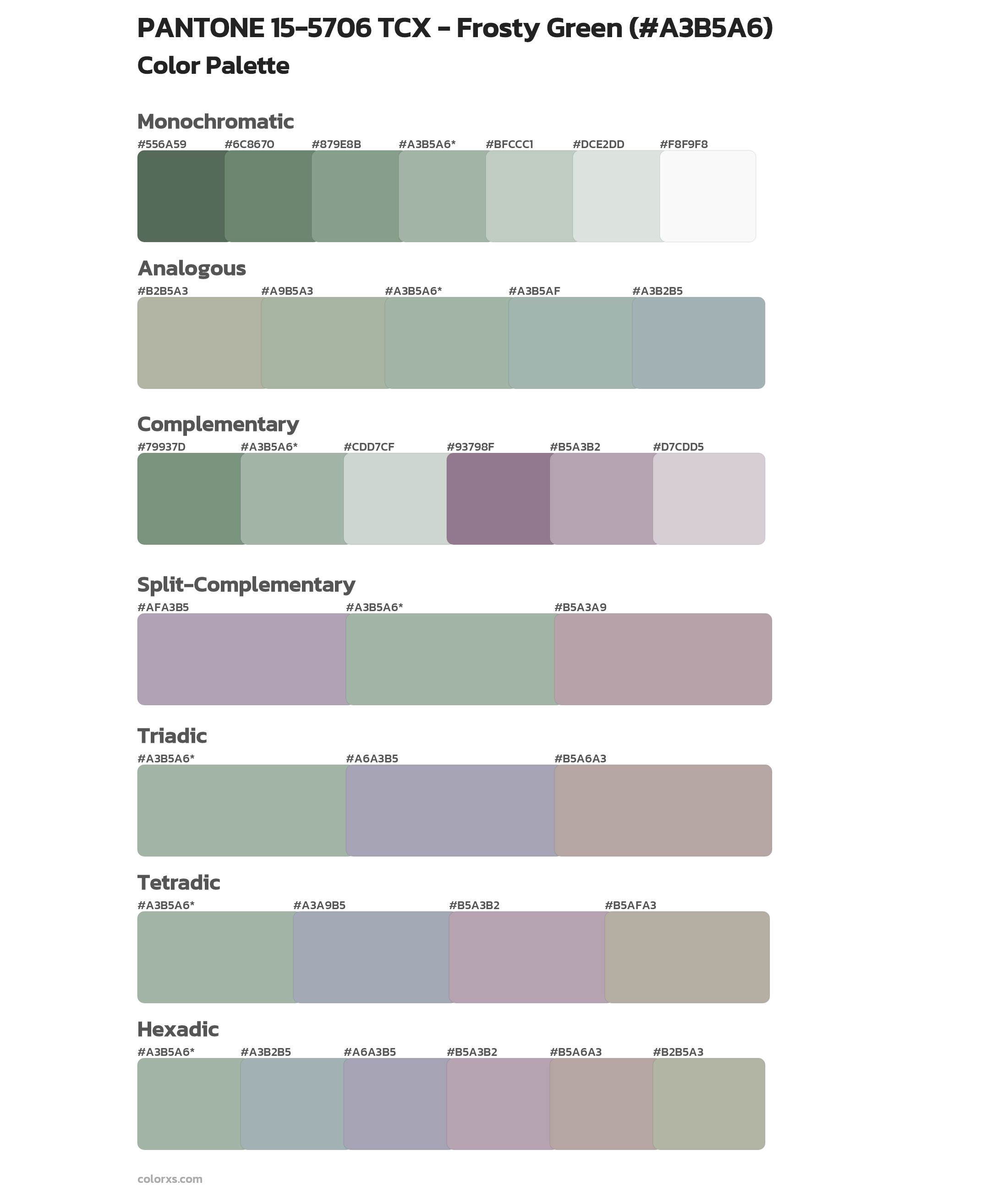 PANTONE 15-5706 TCX - Frosty Green Color Scheme Palettes
