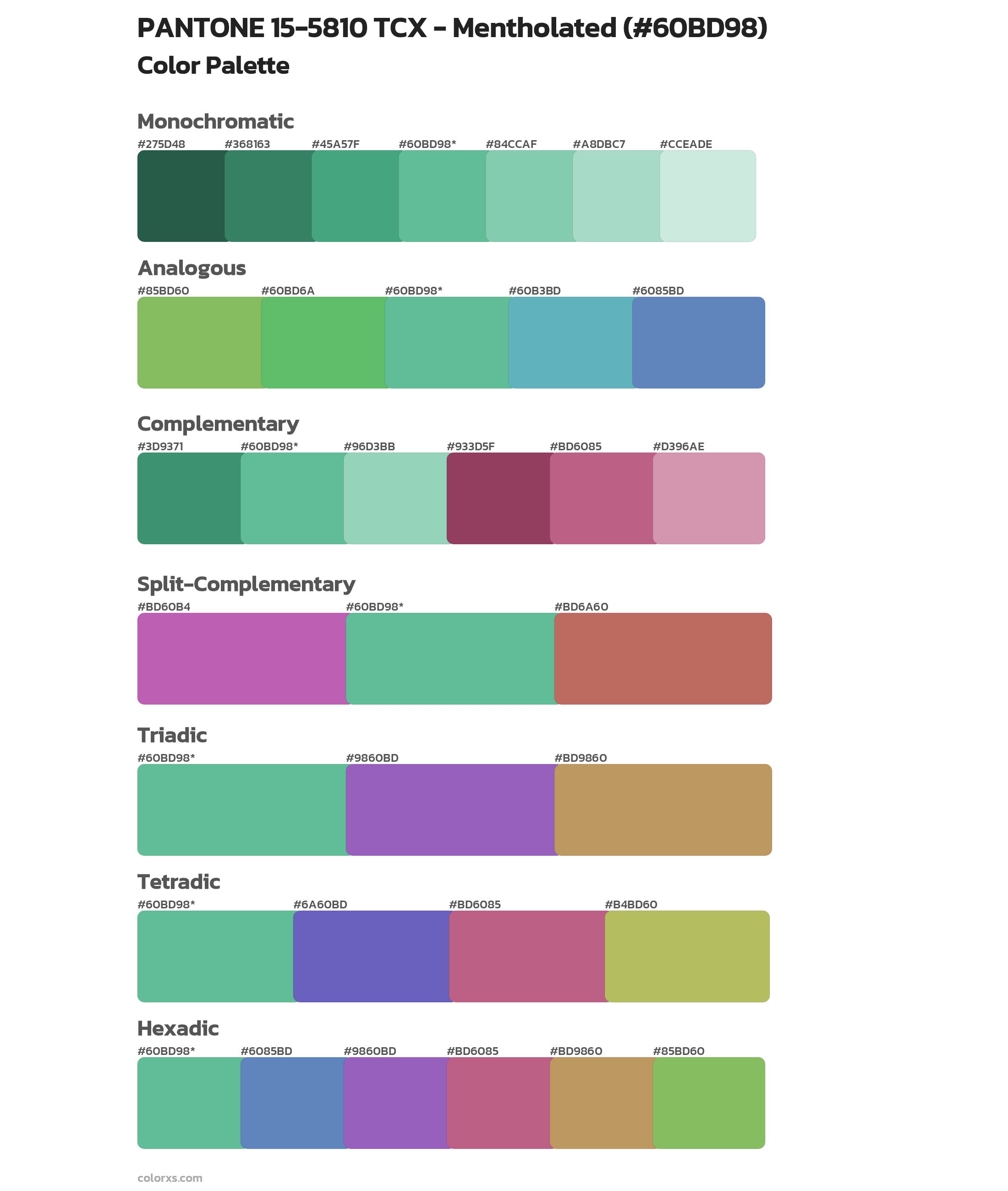 PANTONE 15-5810 TCX - Mentholated Color Scheme Palettes