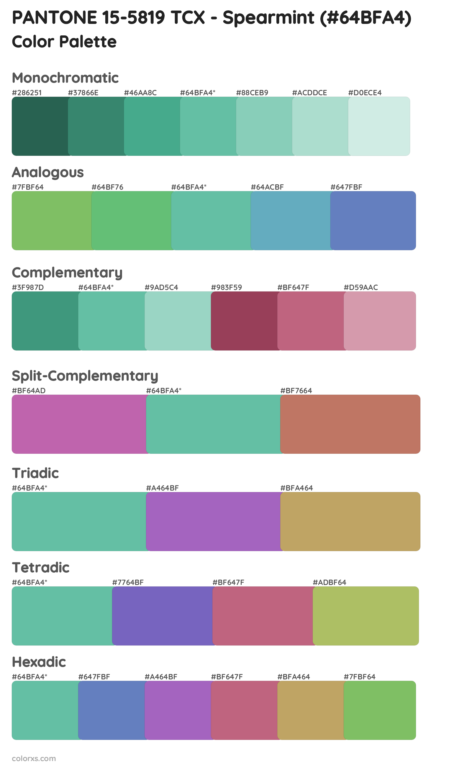 PANTONE 15-5819 TCX - Spearmint Color Scheme Palettes
