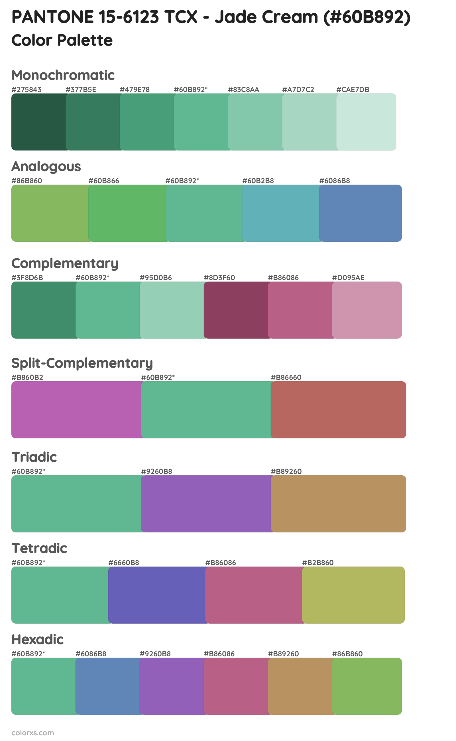 PANTONE 15-6123 TCX - Jade Cream Color Scheme Palettes