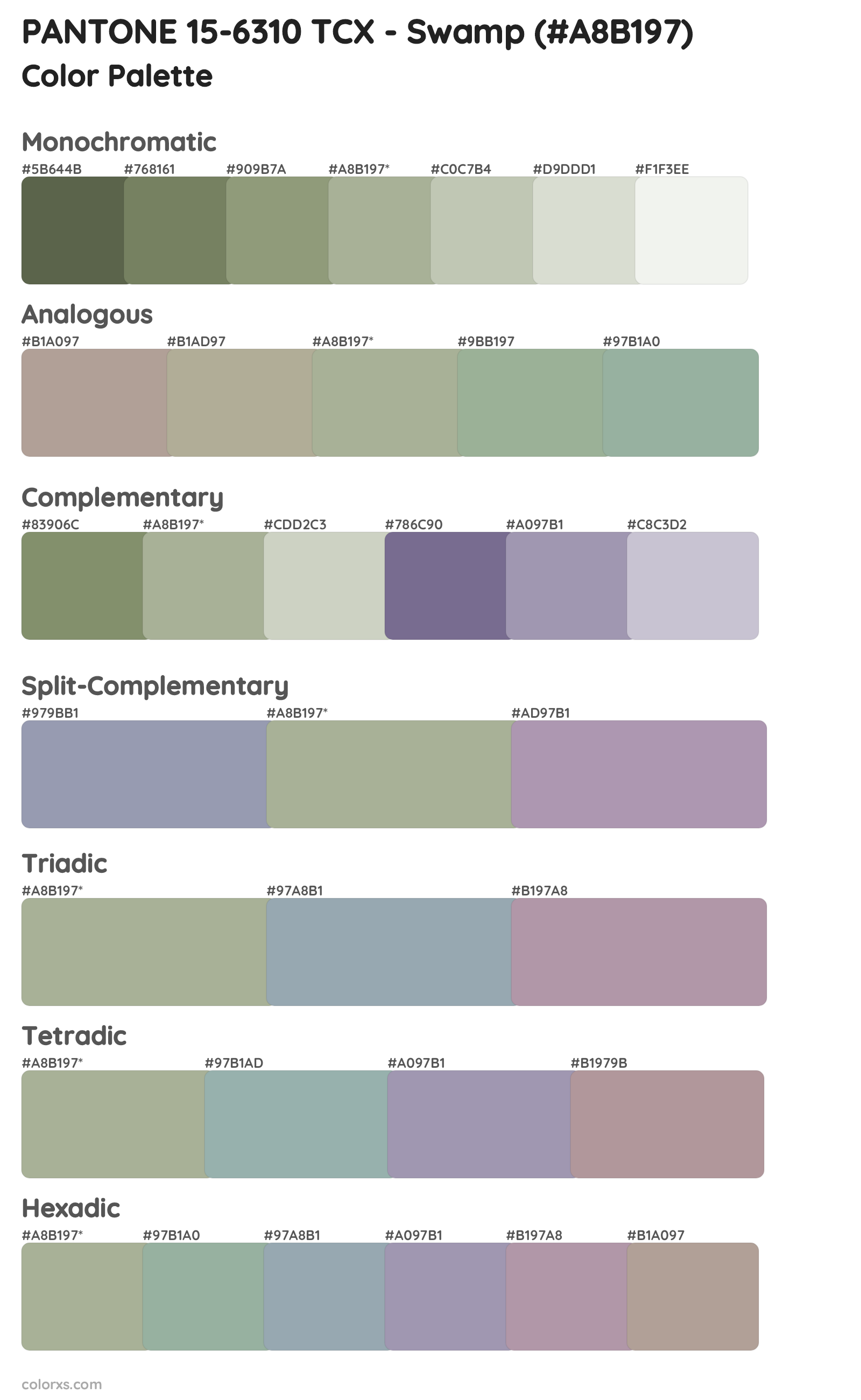 PANTONE 15-6310 TCX - Swamp Color Scheme Palettes