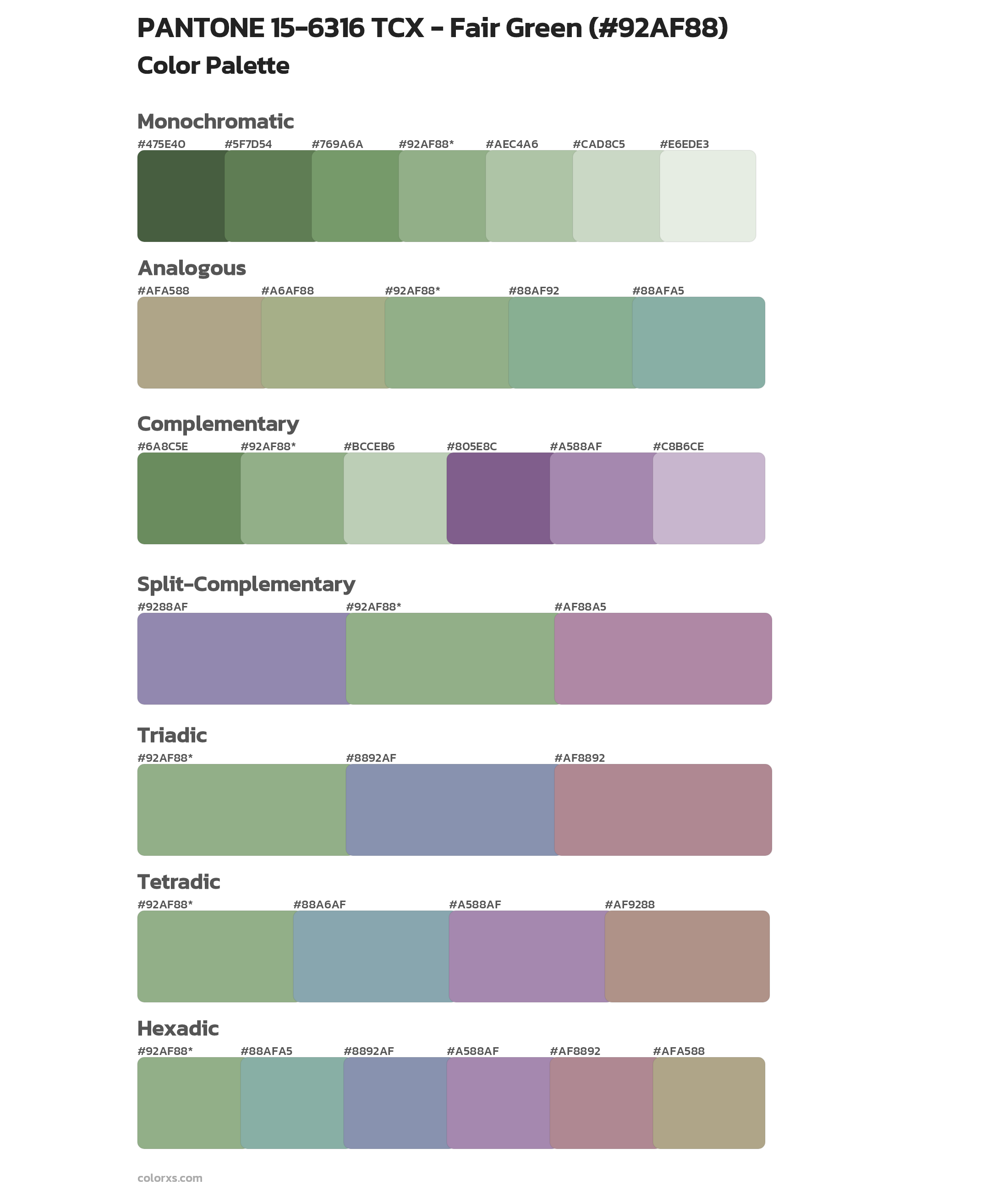 PANTONE 15-6316 TCX - Fair Green Color Scheme Palettes