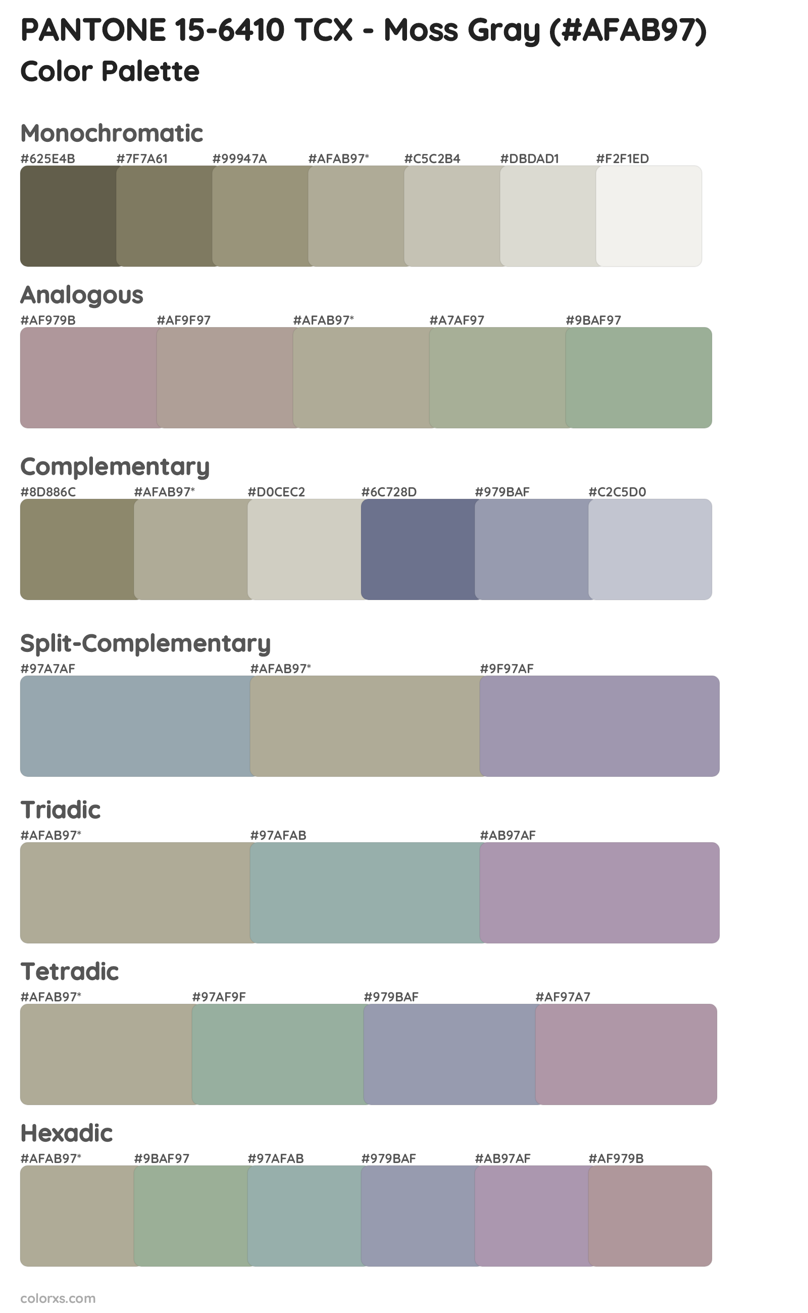PANTONE 15-6410 TCX - Moss Gray Color Scheme Palettes