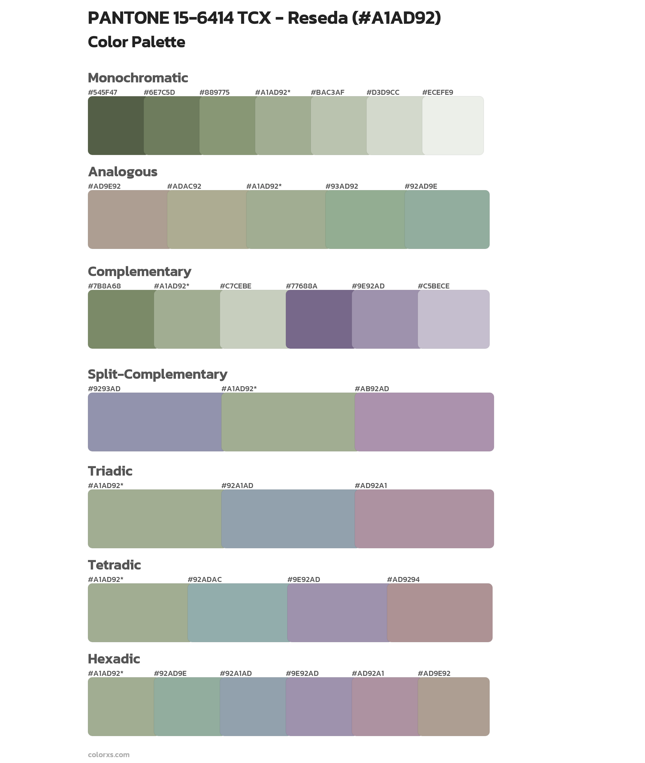 PANTONE 15-6414 TCX - Reseda Color Scheme Palettes