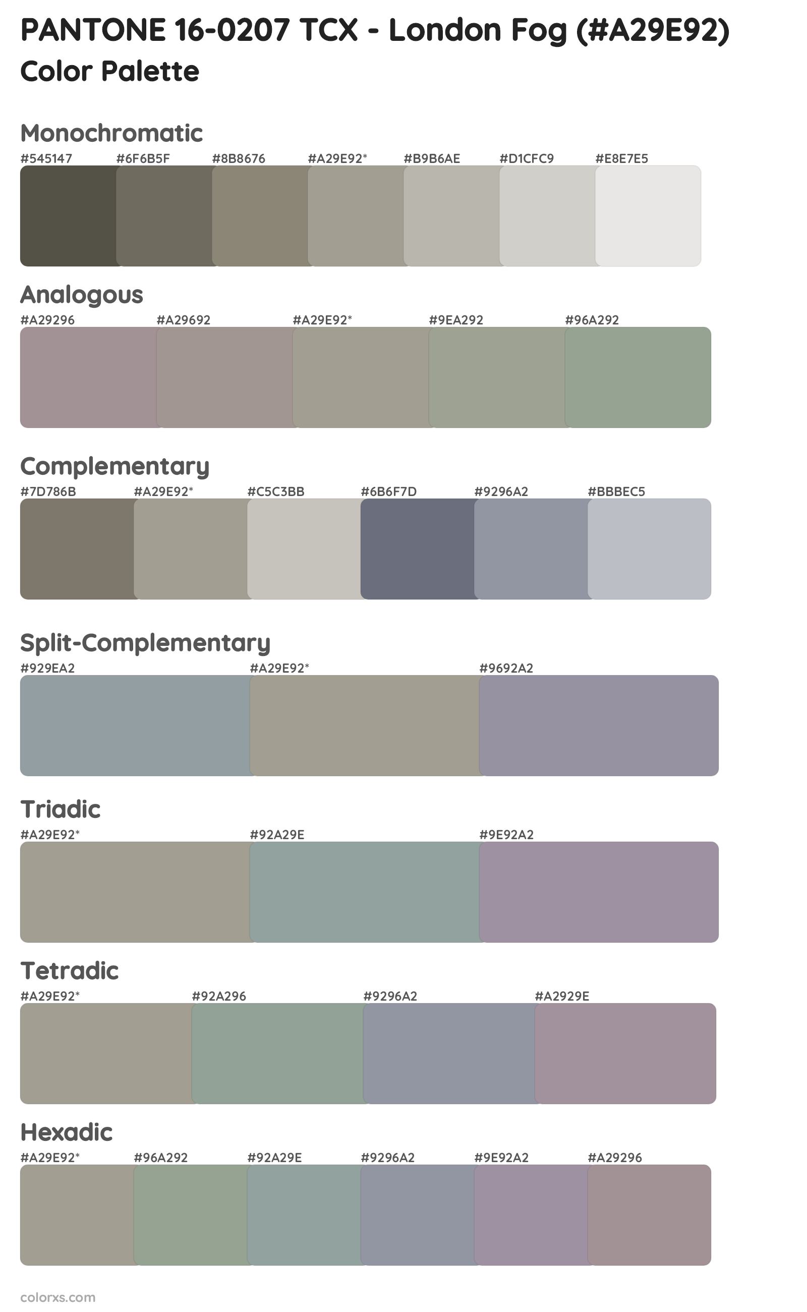 PANTONE 16-0207 TCX - London Fog Color Scheme Palettes