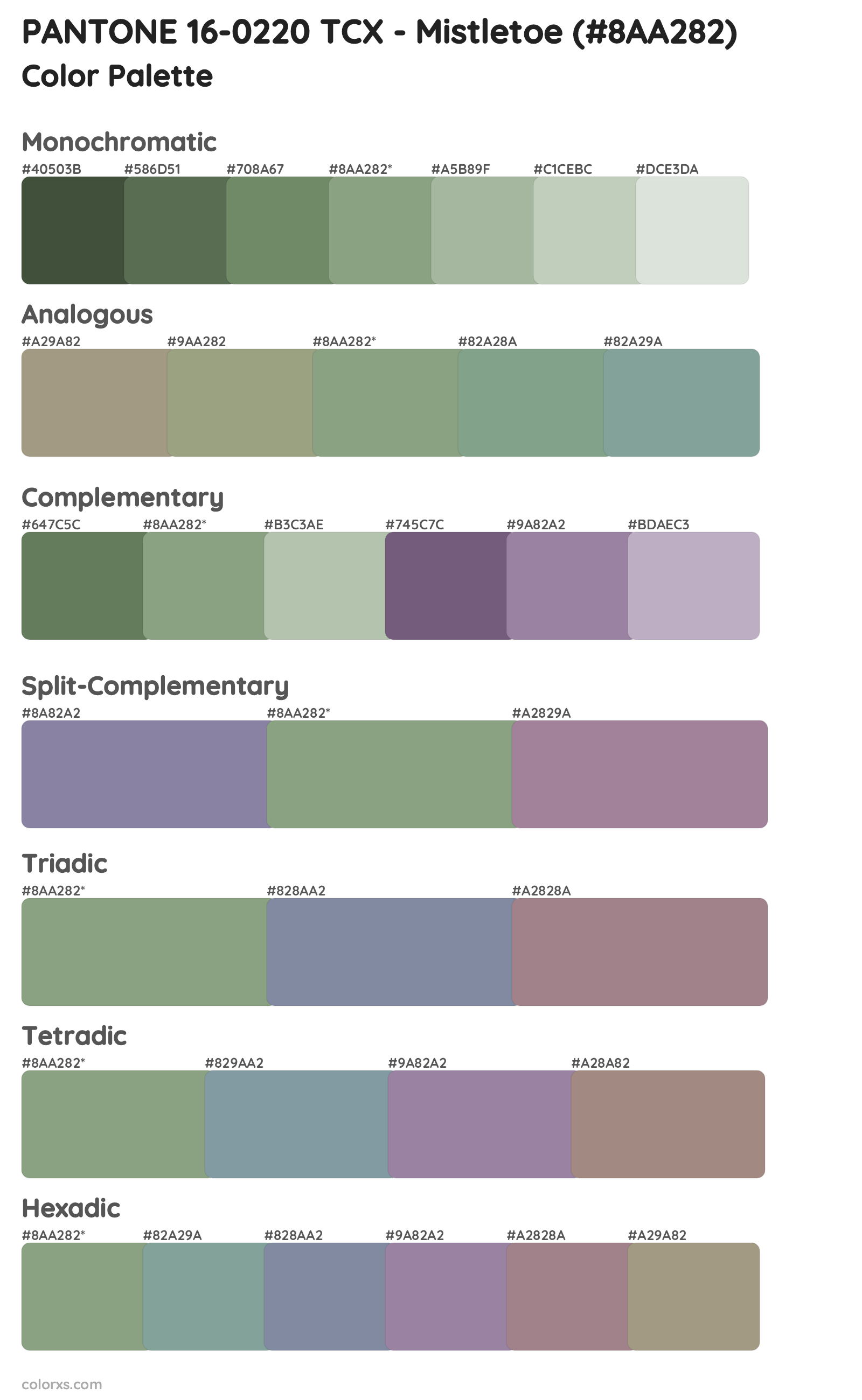 PANTONE 16-0220 TCX - Mistletoe Color Scheme Palettes