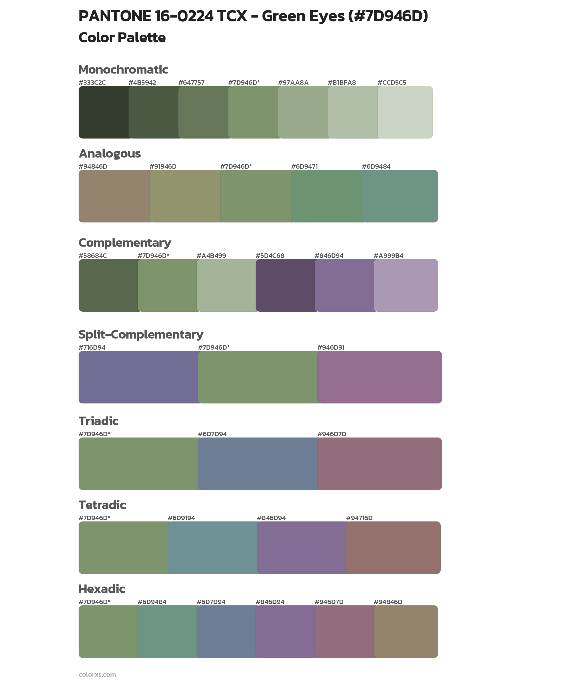 PANTONE 16-0224 TCX - Green Eyes Color Scheme Palettes