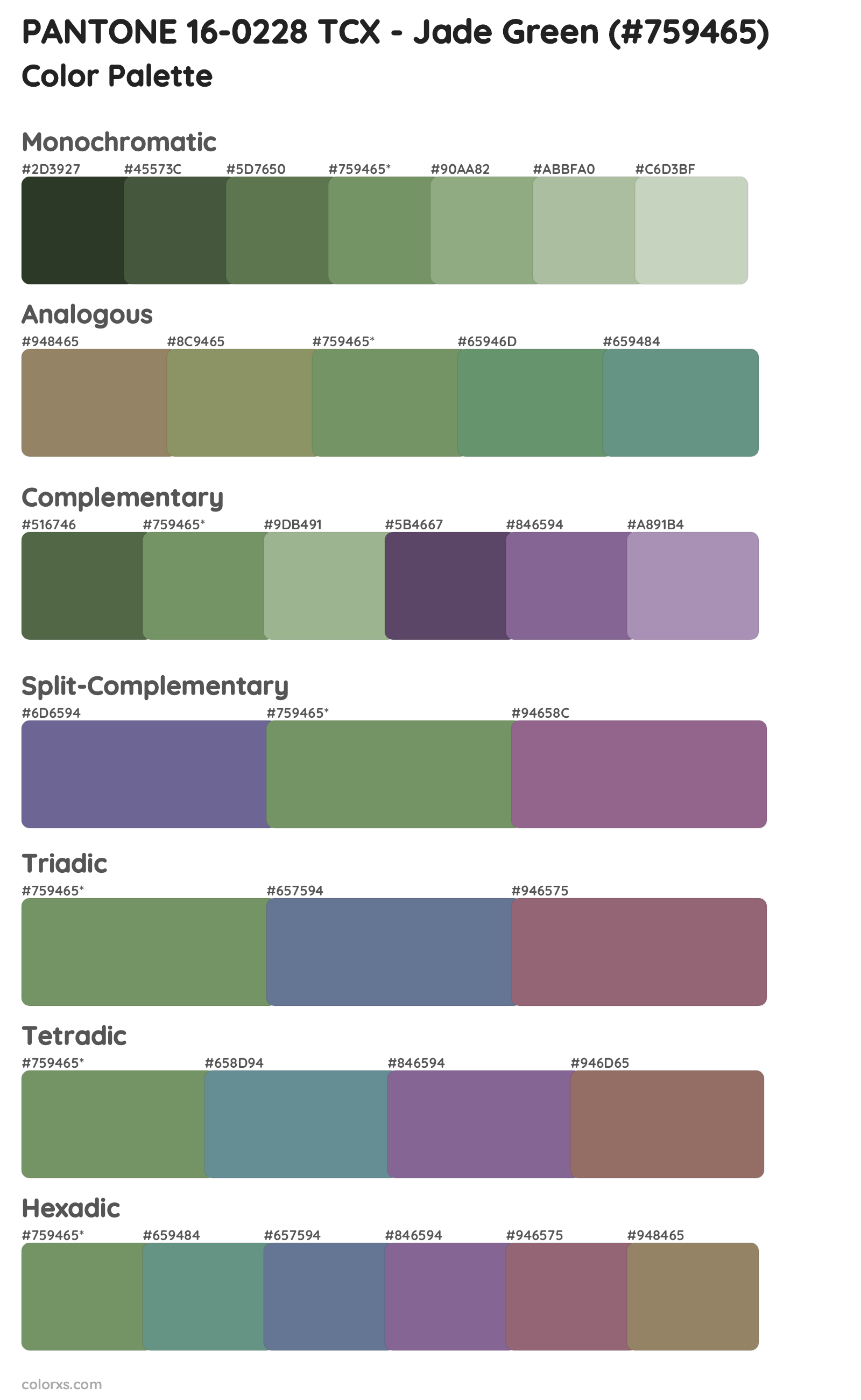 PANTONE 16-0228 TCX - Jade Green Color Scheme Palettes