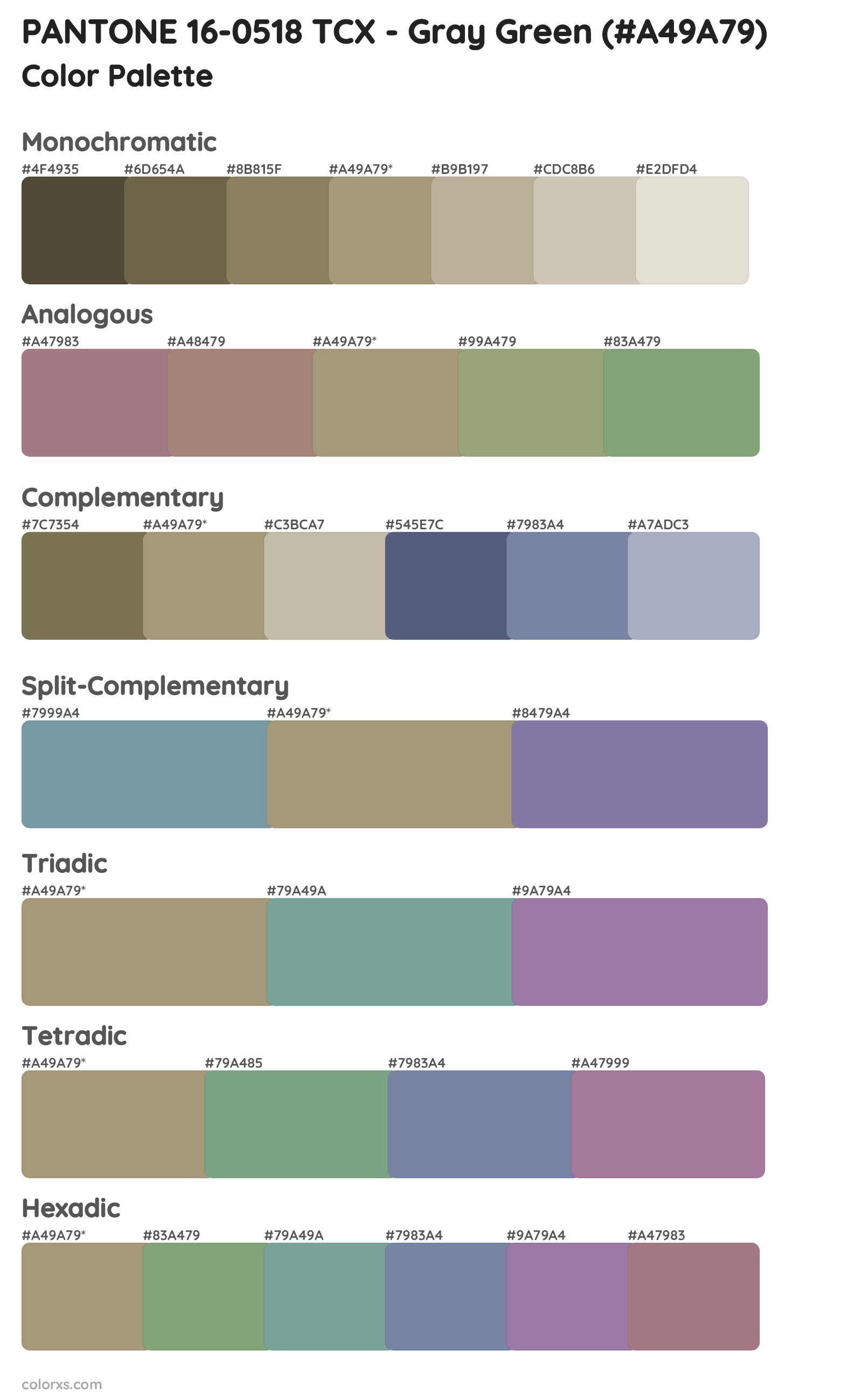 PANTONE 16-0518 TCX - Gray Green Color Scheme Palettes