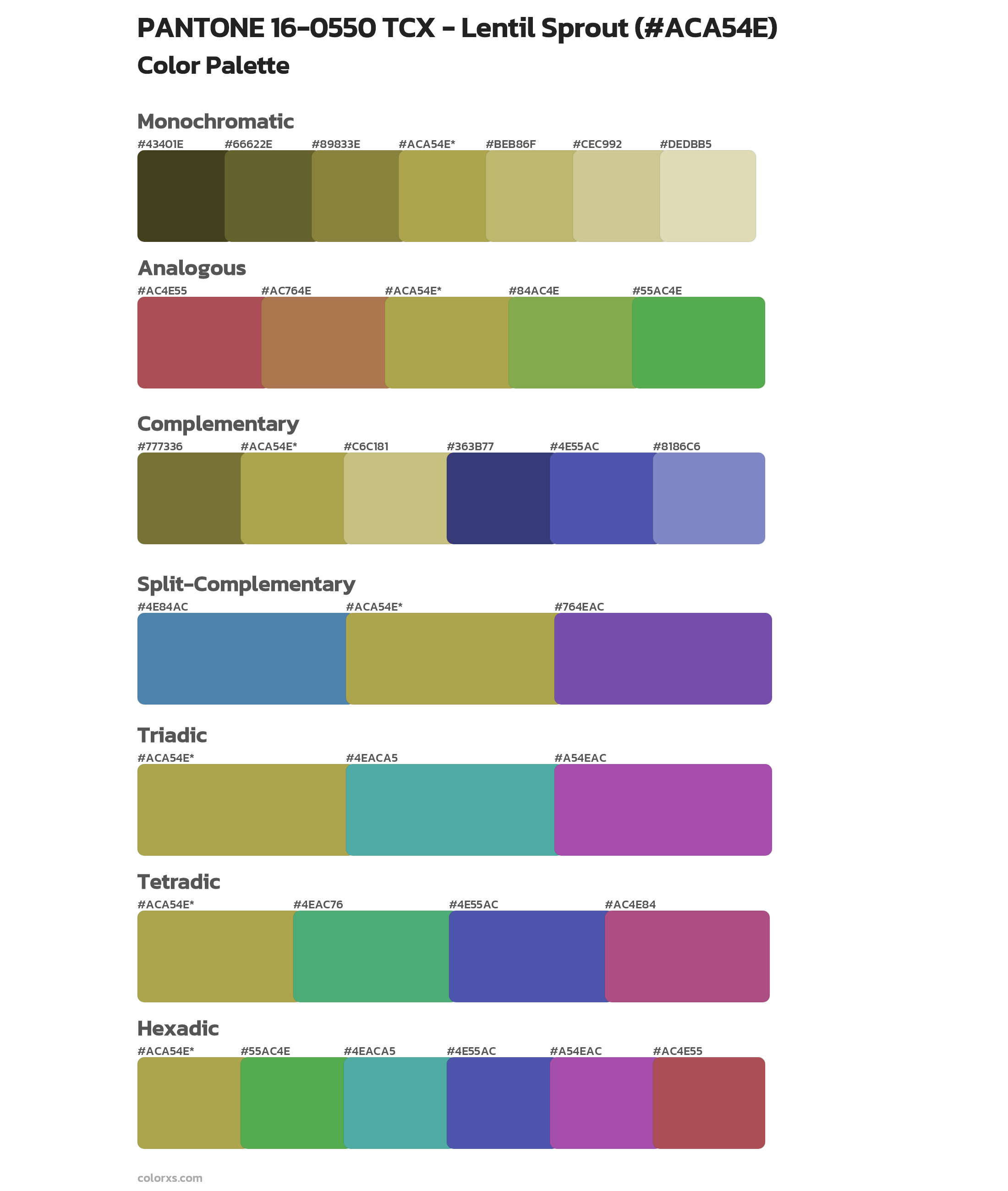 PANTONE 16-0550 TCX - Lentil Sprout Color Scheme Palettes
