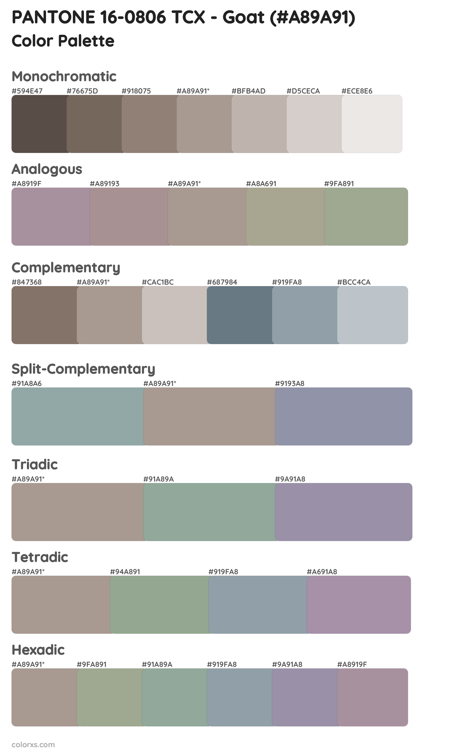 PANTONE 16-0806 TCX - Goat Color Scheme Palettes