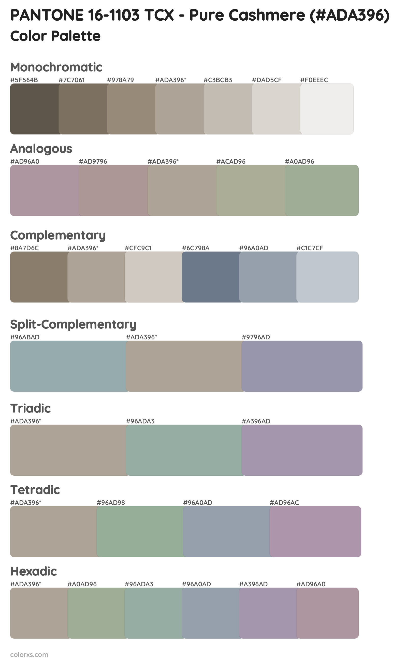 PANTONE 16-1103 TCX - Pure Cashmere Color Scheme Palettes