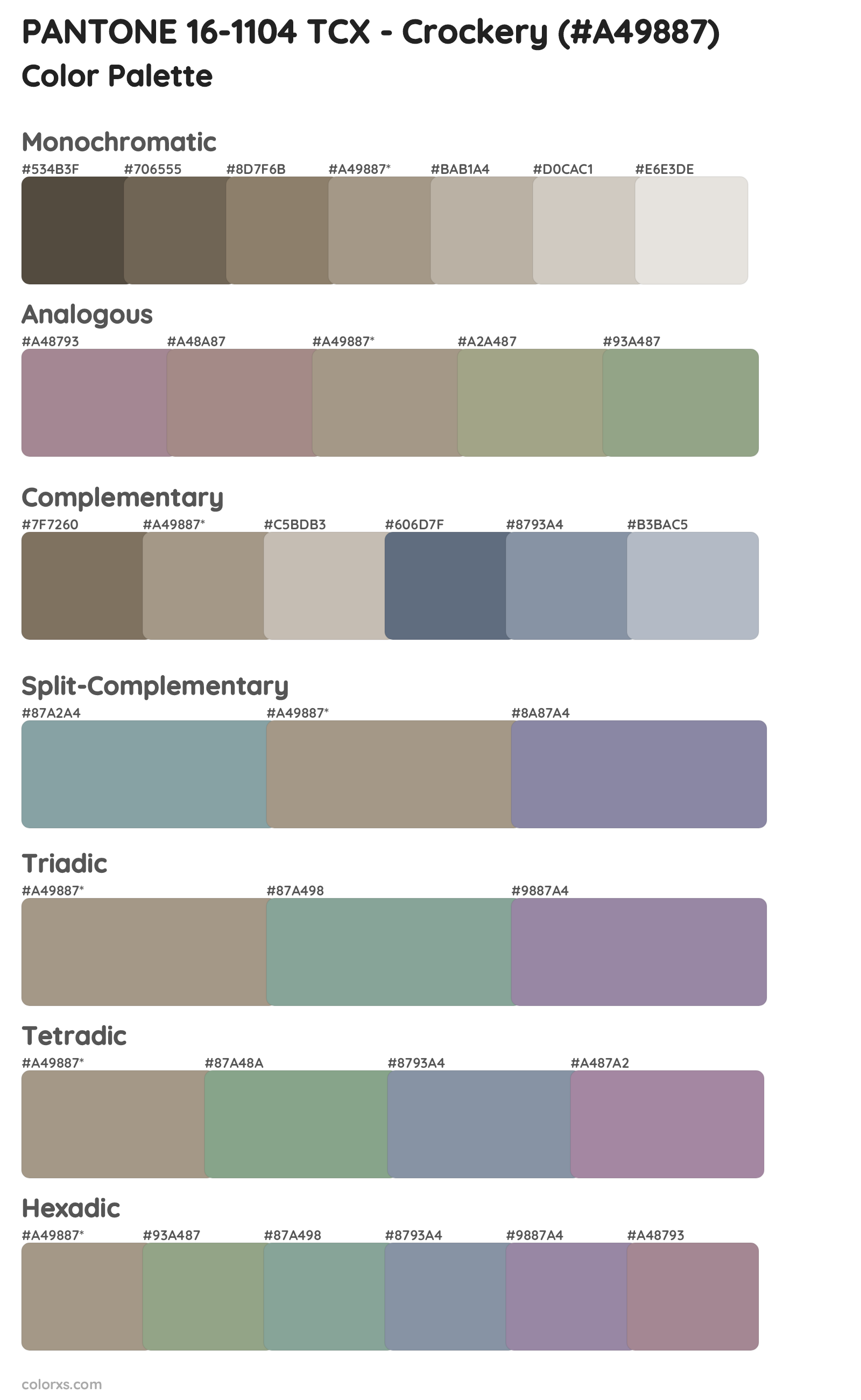 PANTONE 16-1104 TCX - Crockery Color Scheme Palettes