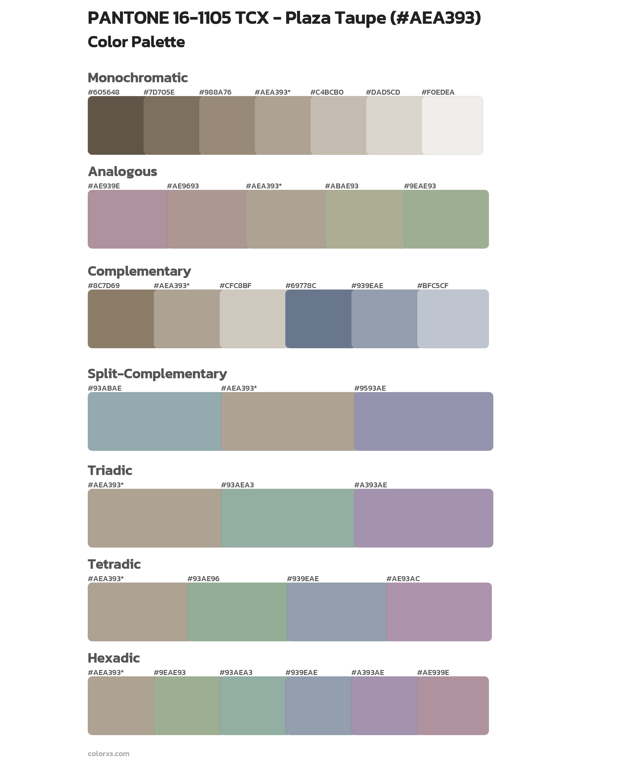 PANTONE 16-1105 TCX - Plaza Taupe Color Scheme Palettes