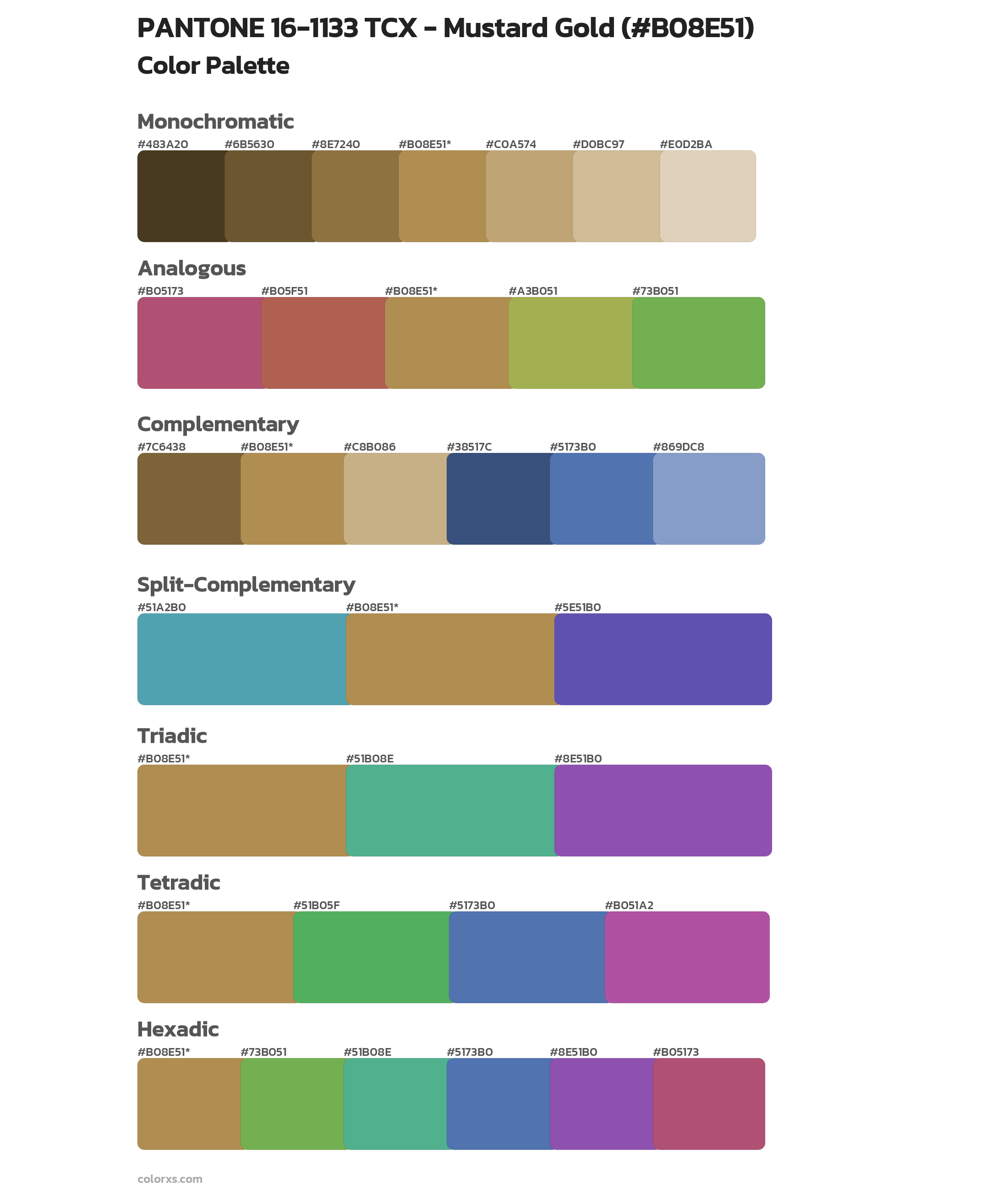 PANTONE 16-1133 TCX - Mustard Gold Color Scheme Palettes