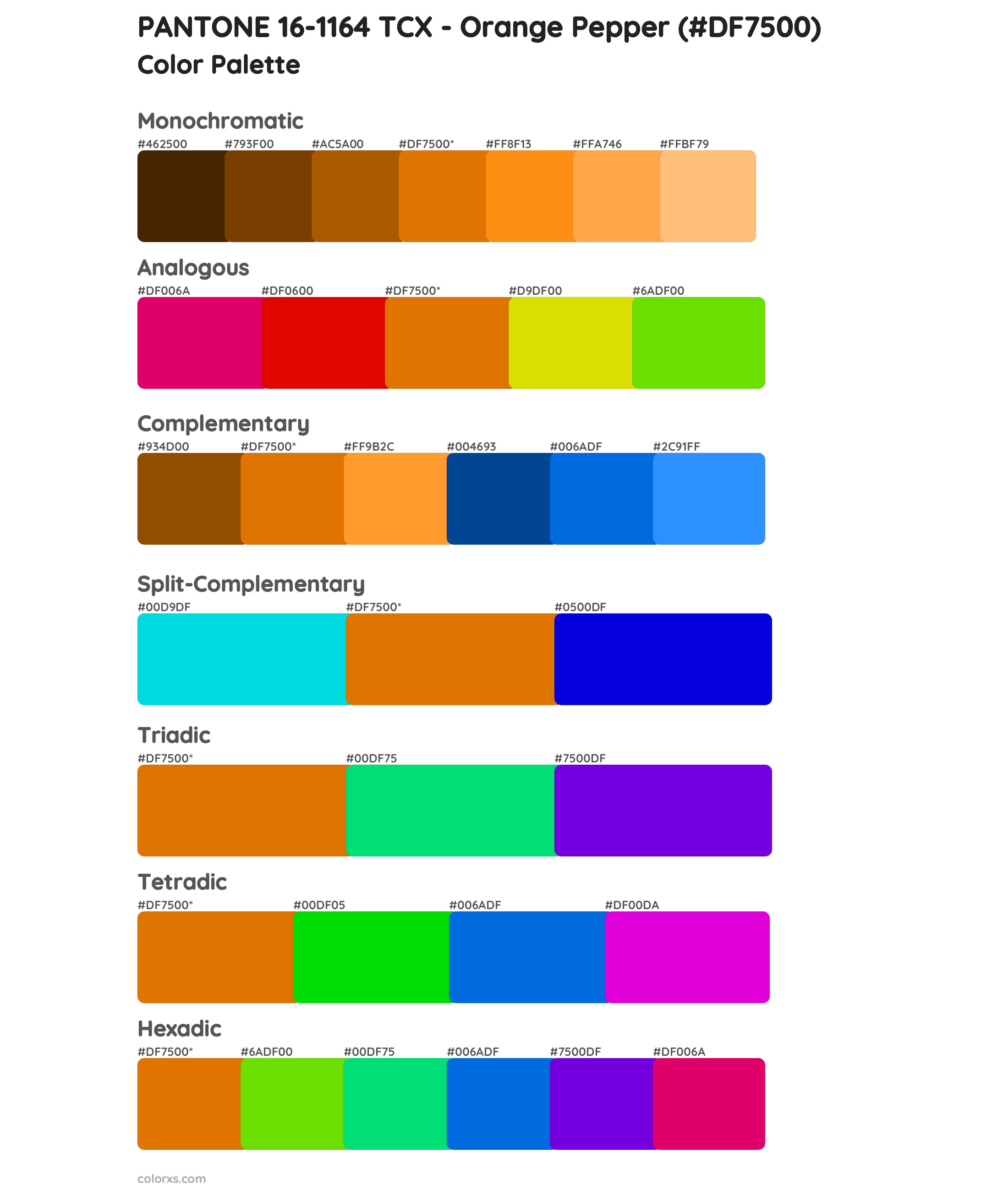 PANTONE 16-1164 TCX - Orange Pepper Color Scheme Palettes