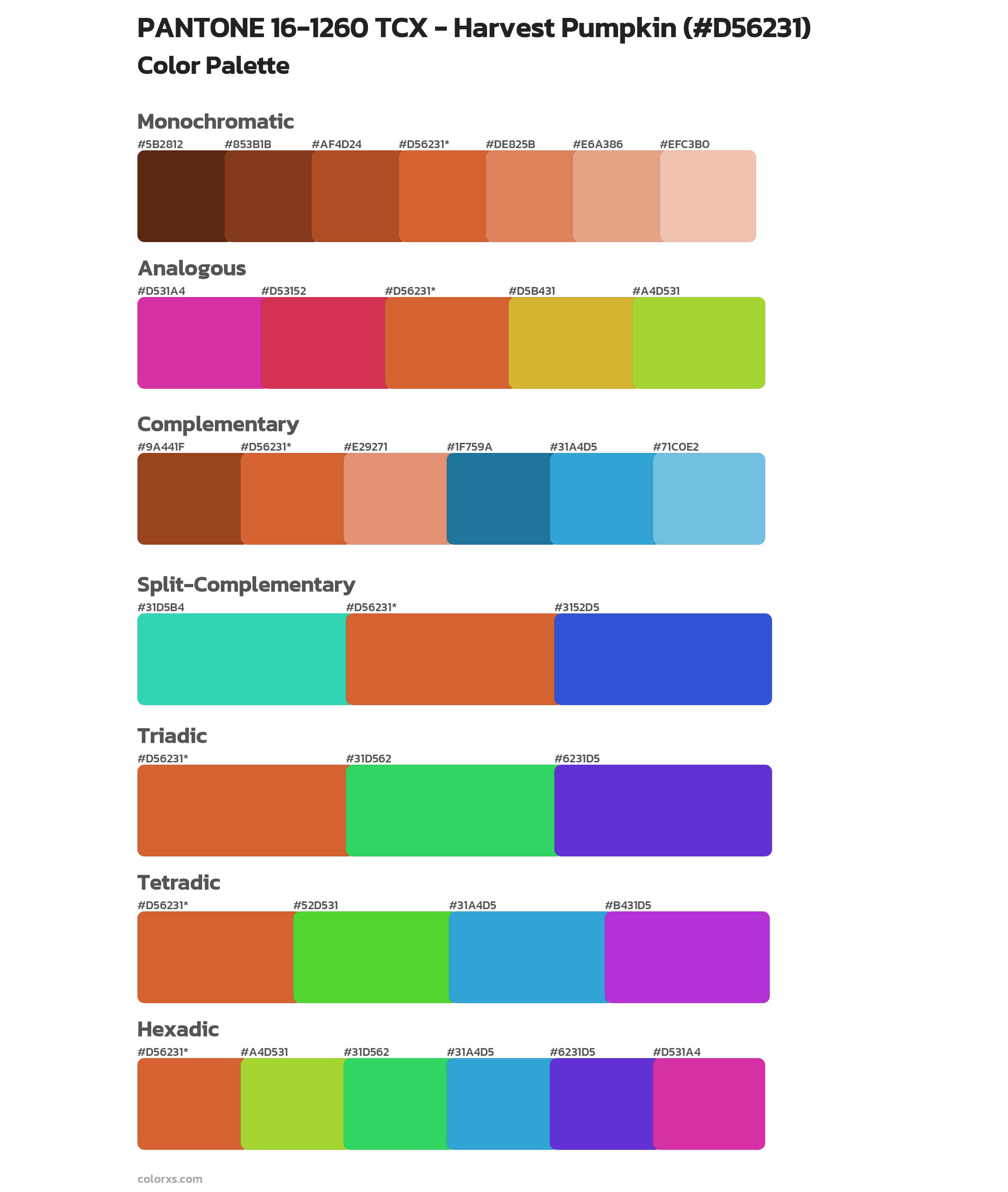 PANTONE 16-1260 TCX - Harvest Pumpkin Color Scheme Palettes