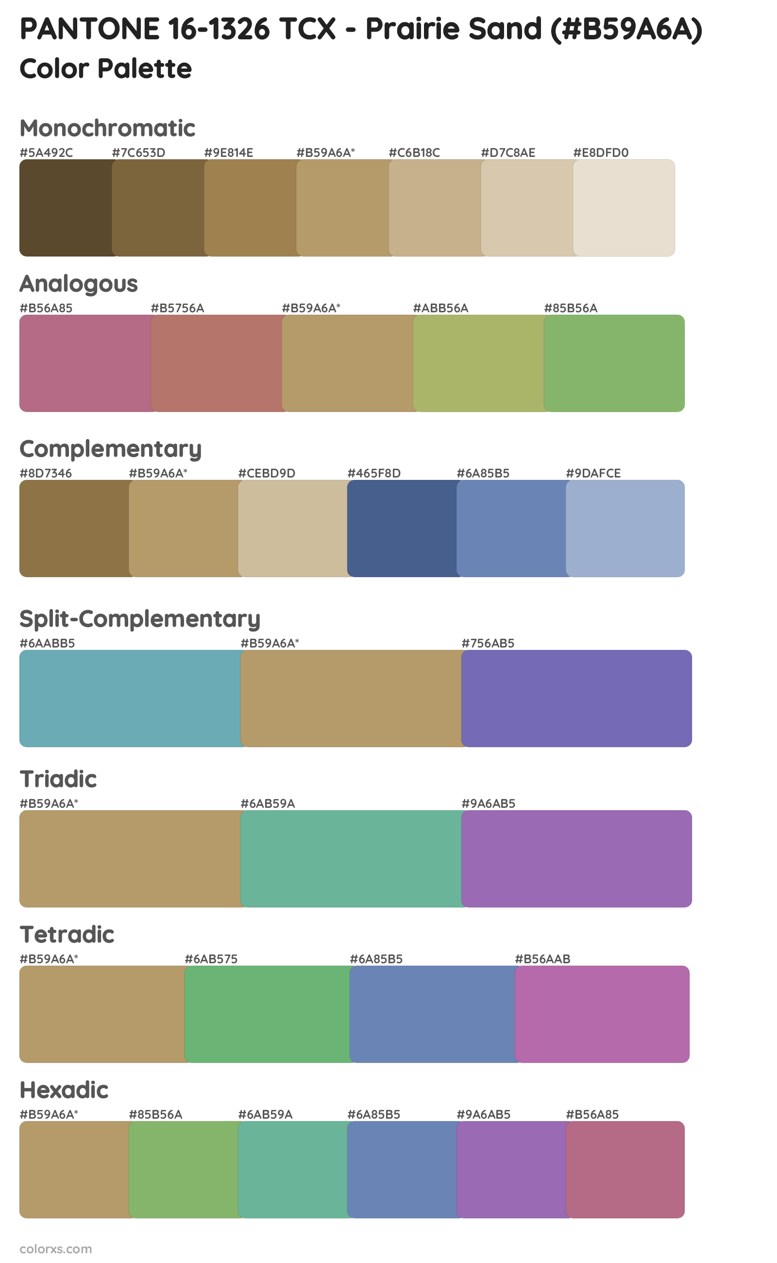PANTONE 16-1326 TCX - Prairie Sand Color Scheme Palettes
