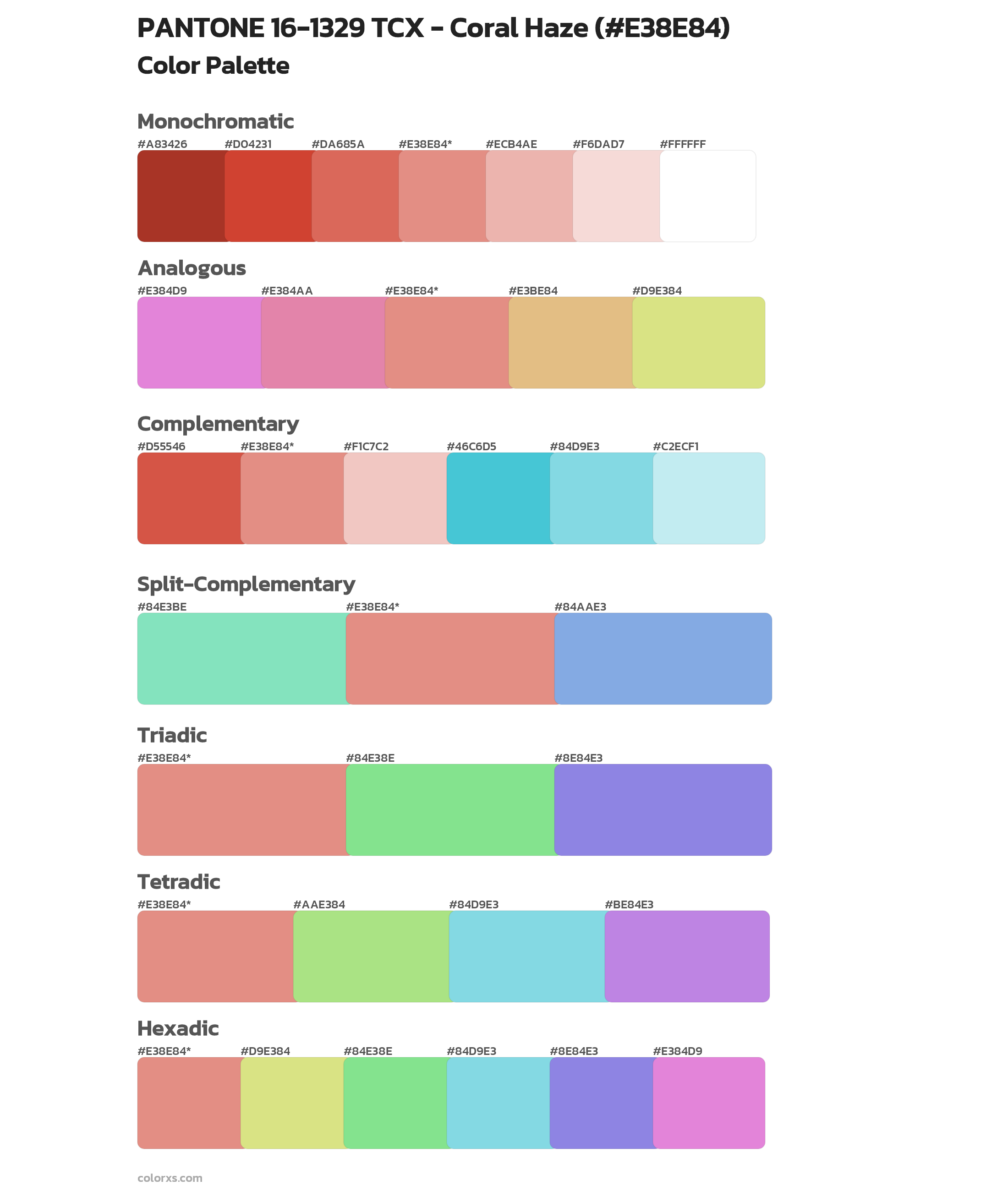 PANTONE 16-1329 TCX - Coral Haze Color Scheme Palettes