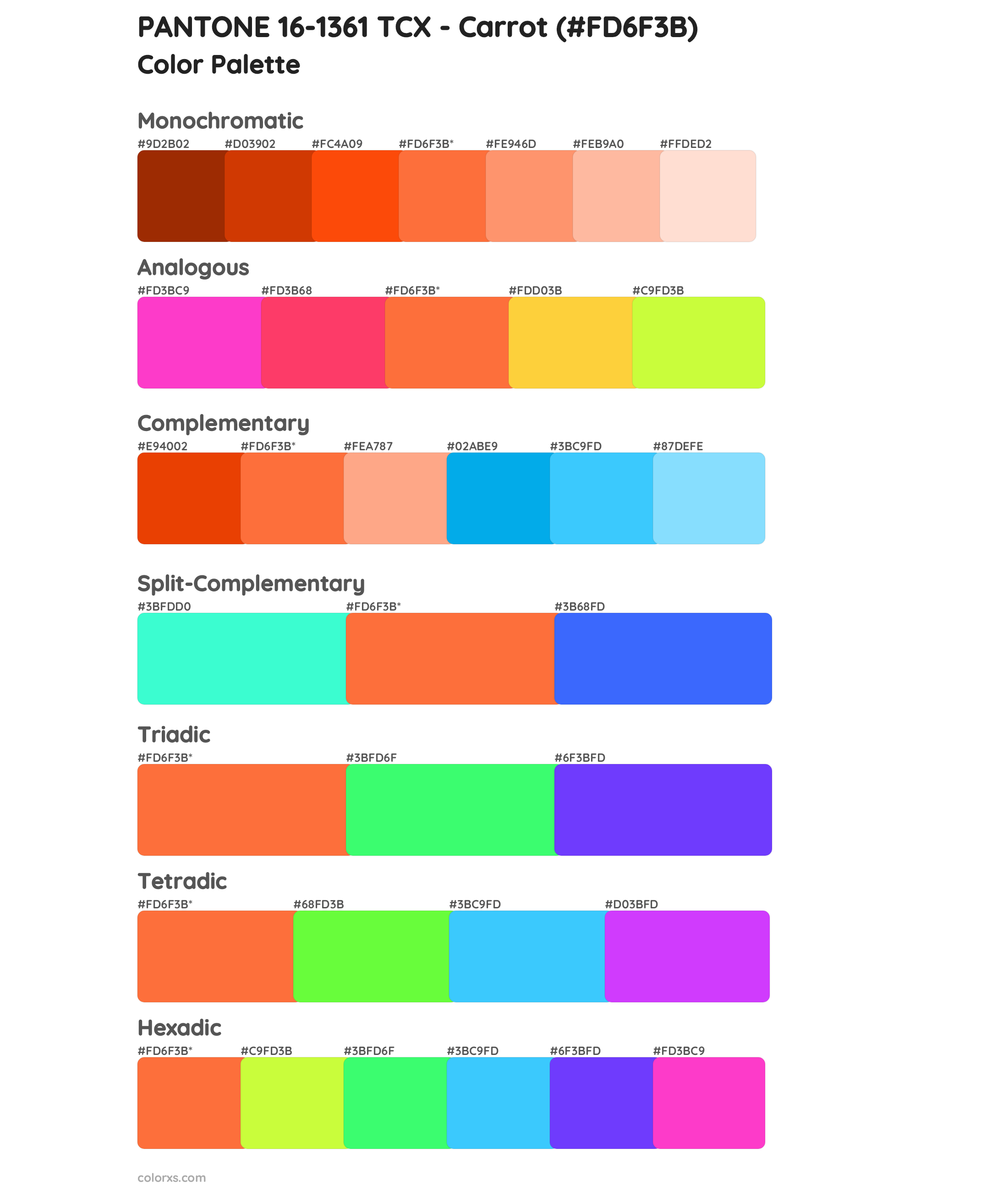 PANTONE 16-1361 TCX - Carrot Color Scheme Palettes