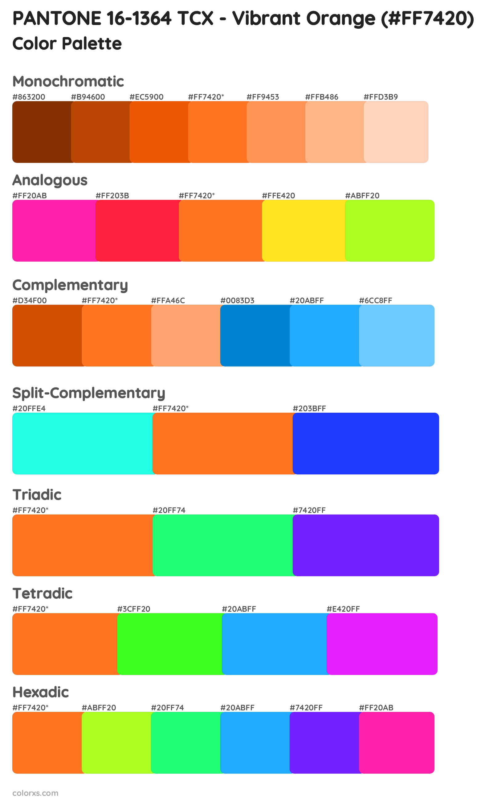 PANTONE 16-1364 TCX - Vibrant Orange Color Scheme Palettes