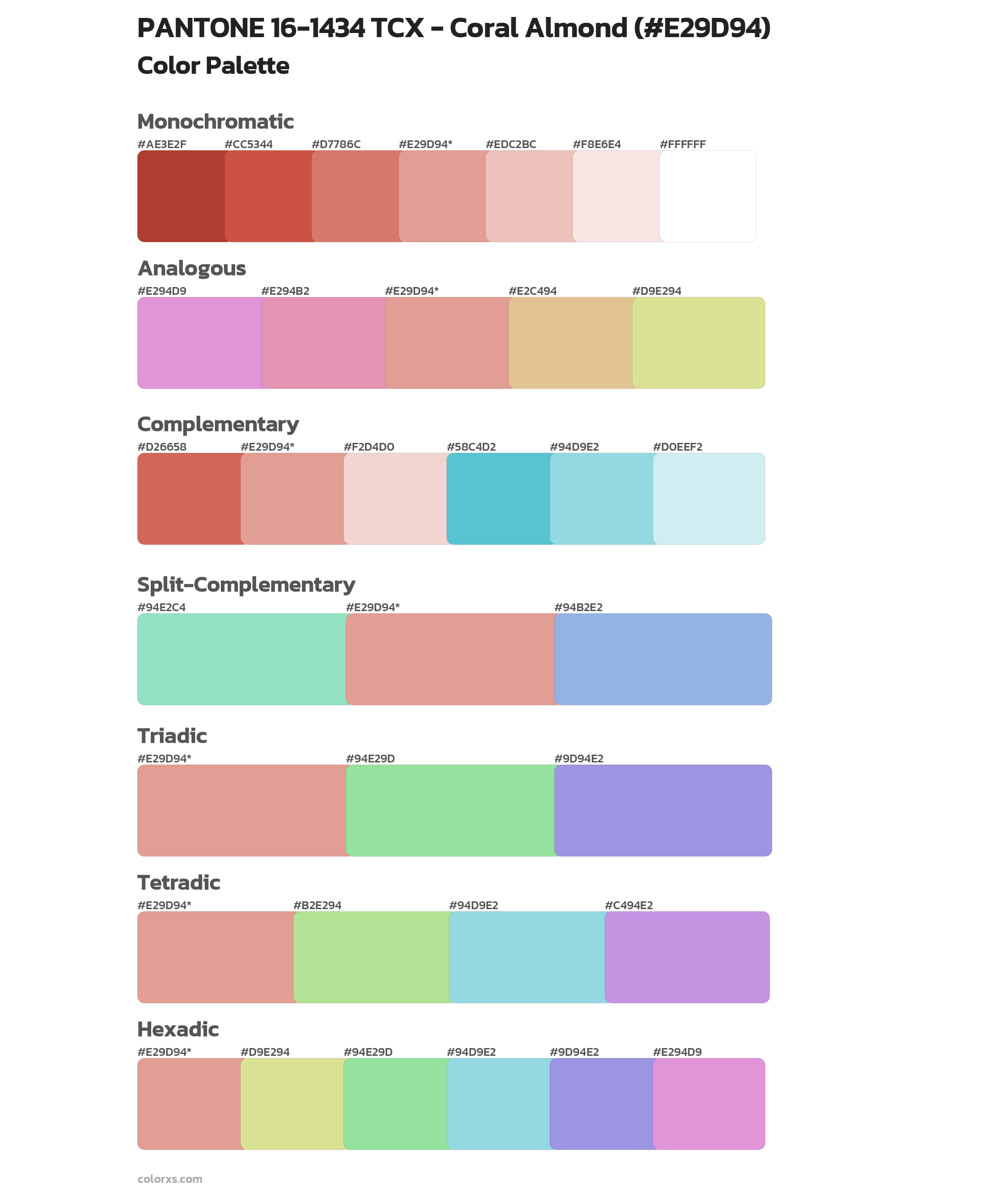 PANTONE 161434 TCX Coral Almond color palettes and color scheme