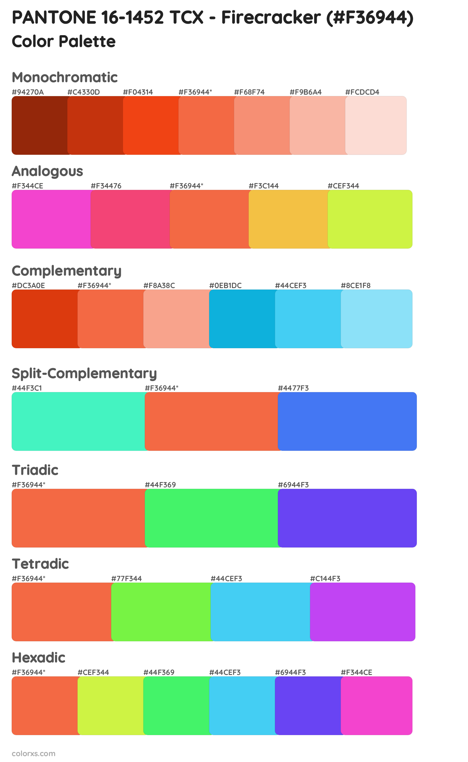 PANTONE 16-1452 TCX - Firecracker Color Scheme Palettes
