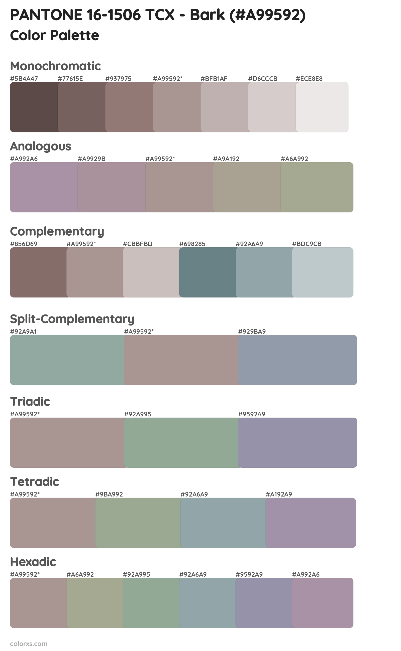 PANTONE 16-1506 TCX - Bark Color Scheme Palettes