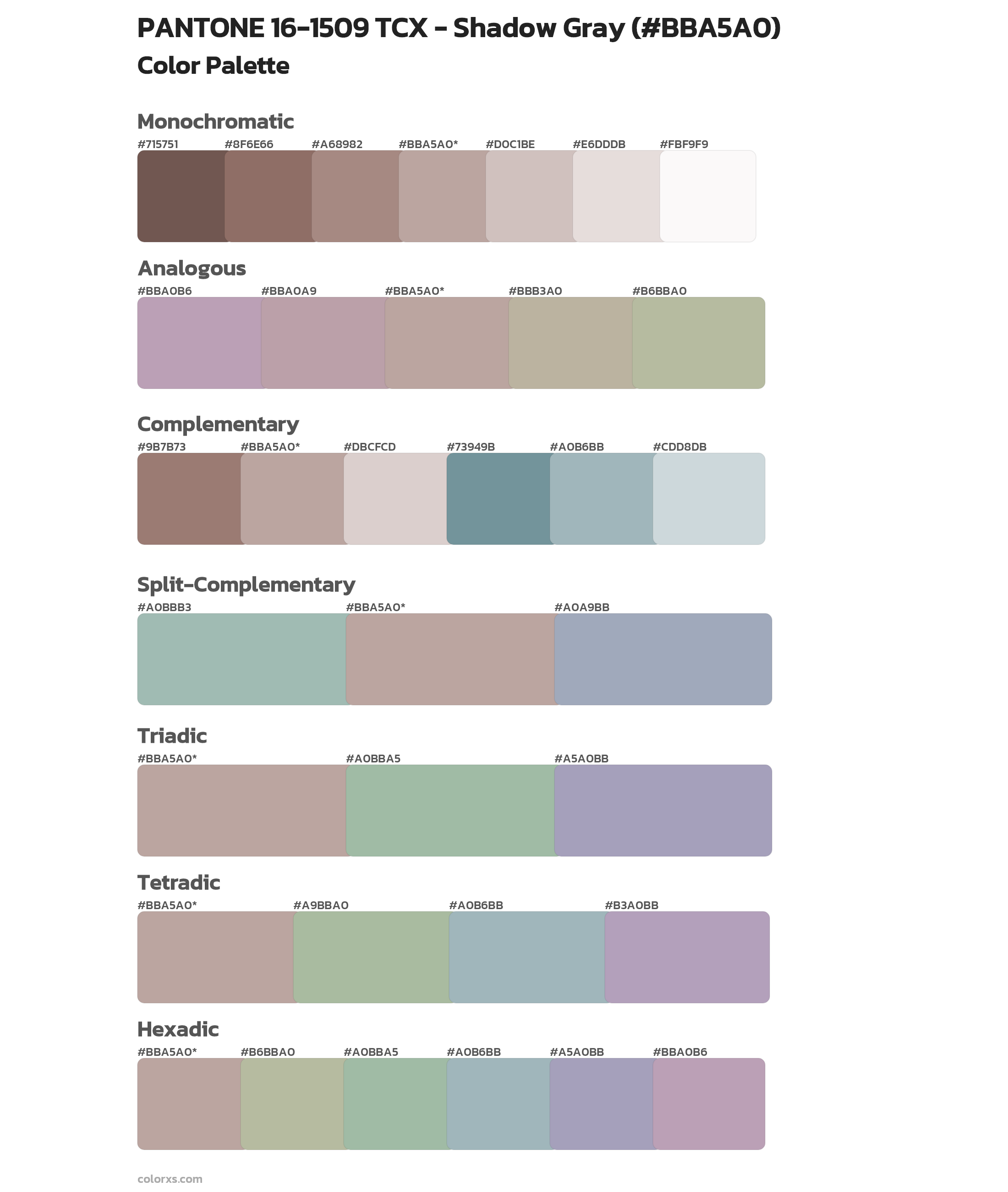 PANTONE 16-1509 TCX - Shadow Gray Color Scheme Palettes