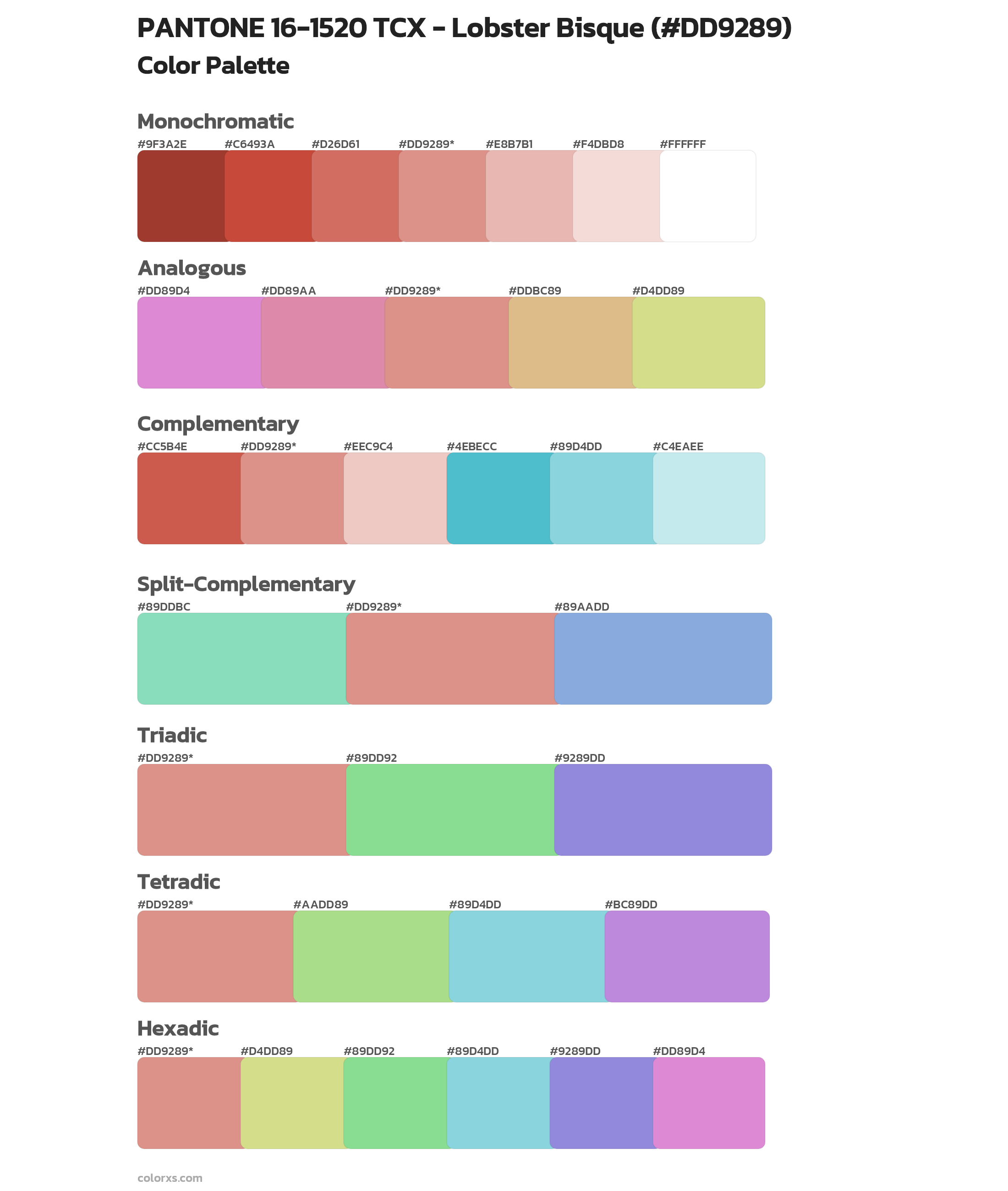 PANTONE 16-1520 TCX - Lobster Bisque Color Scheme Palettes