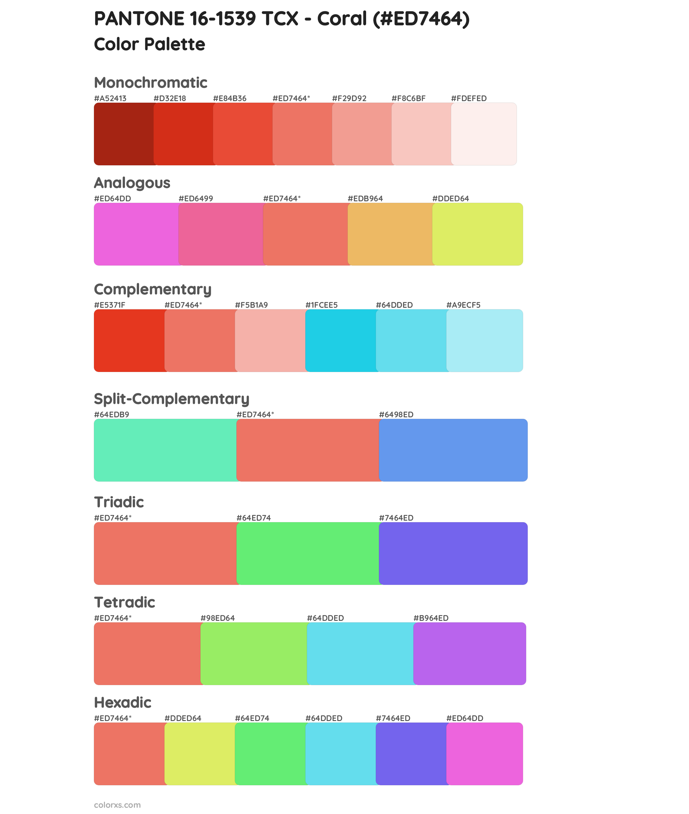 PANTONE 16-1539 TCX - Coral Color Scheme Palettes