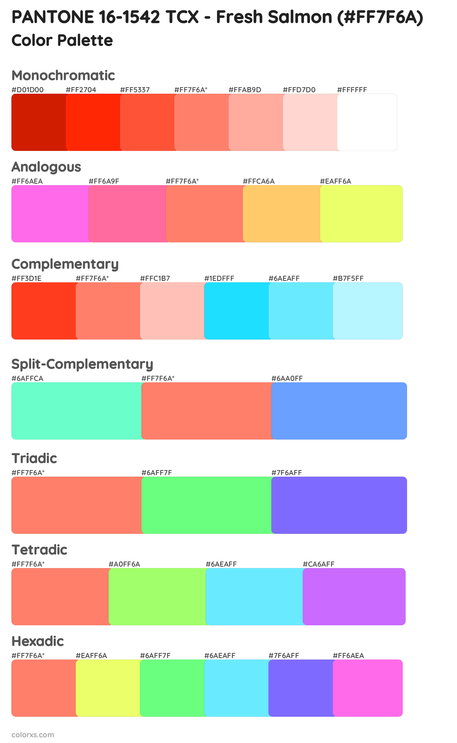 PANTONE 16-1542 TCX - Fresh Salmon Color Scheme Palettes