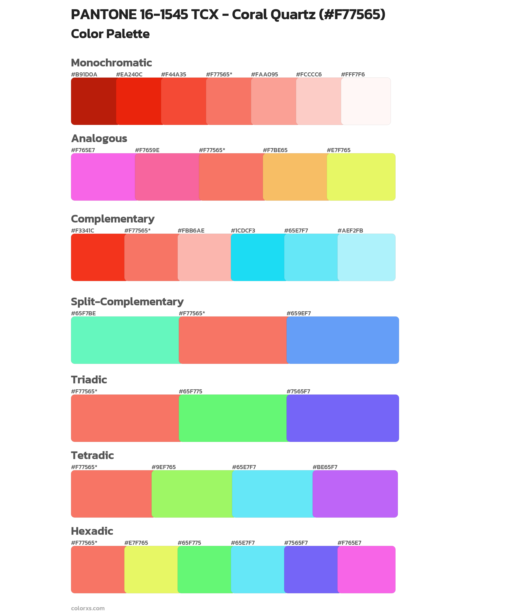 PANTONE 16-1545 TCX - Coral Quartz Color Scheme Palettes
