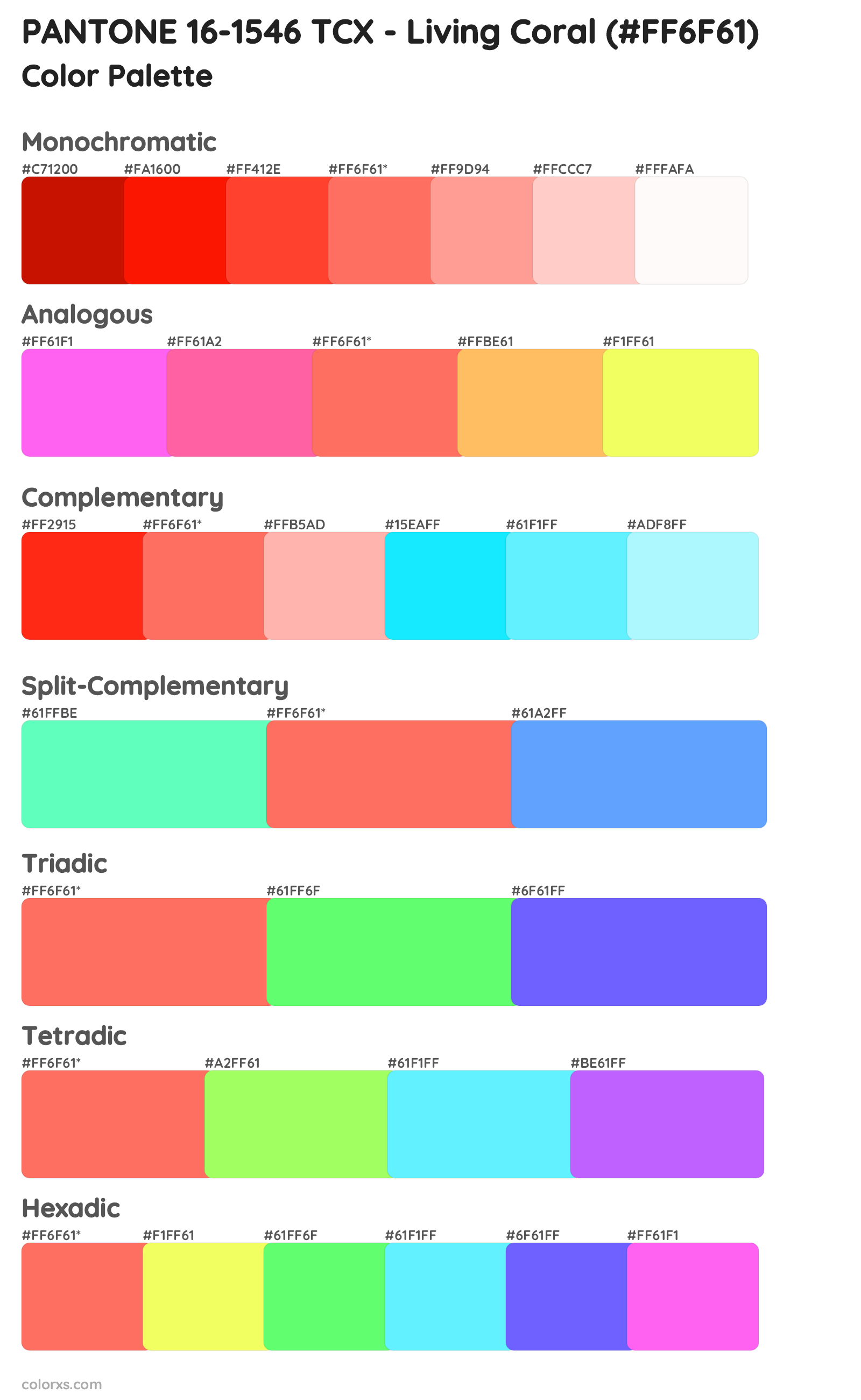 PANTONE 16-1546 TCX - Living Coral Color Scheme Palettes