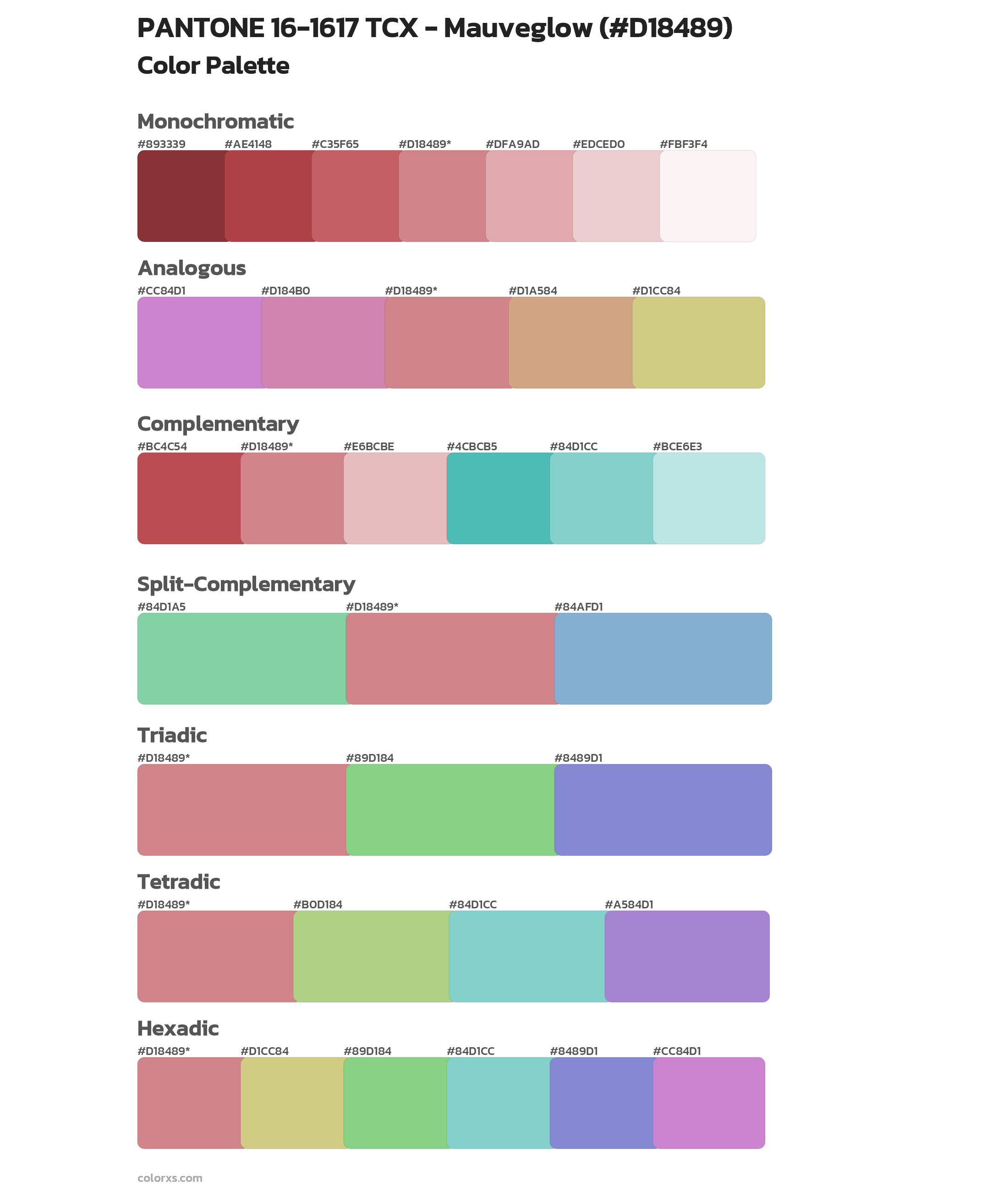 PANTONE 16-1617 TCX - Mauveglow Color Scheme Palettes