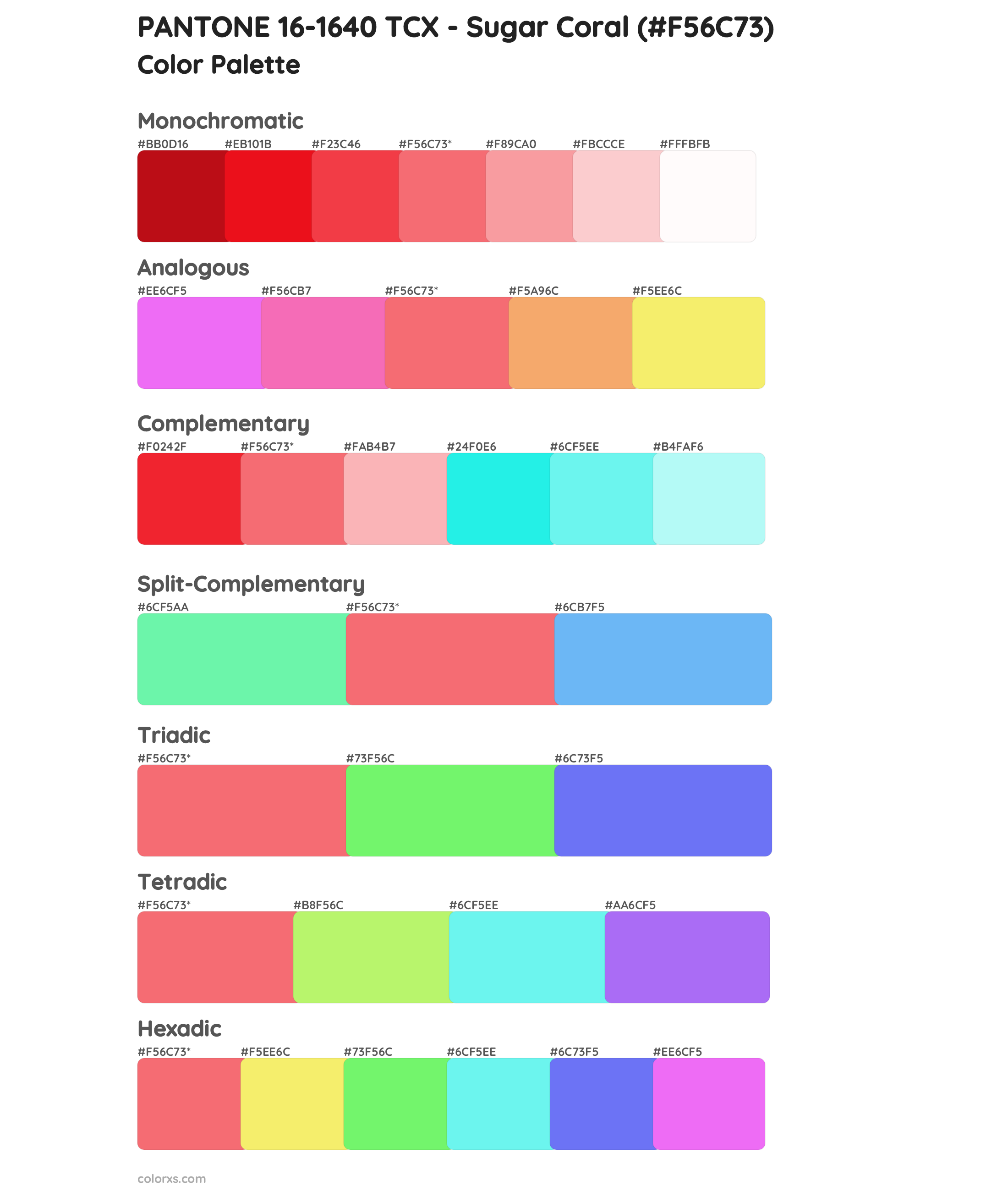 PANTONE 16-1640 TCX - Sugar Coral Color Scheme Palettes