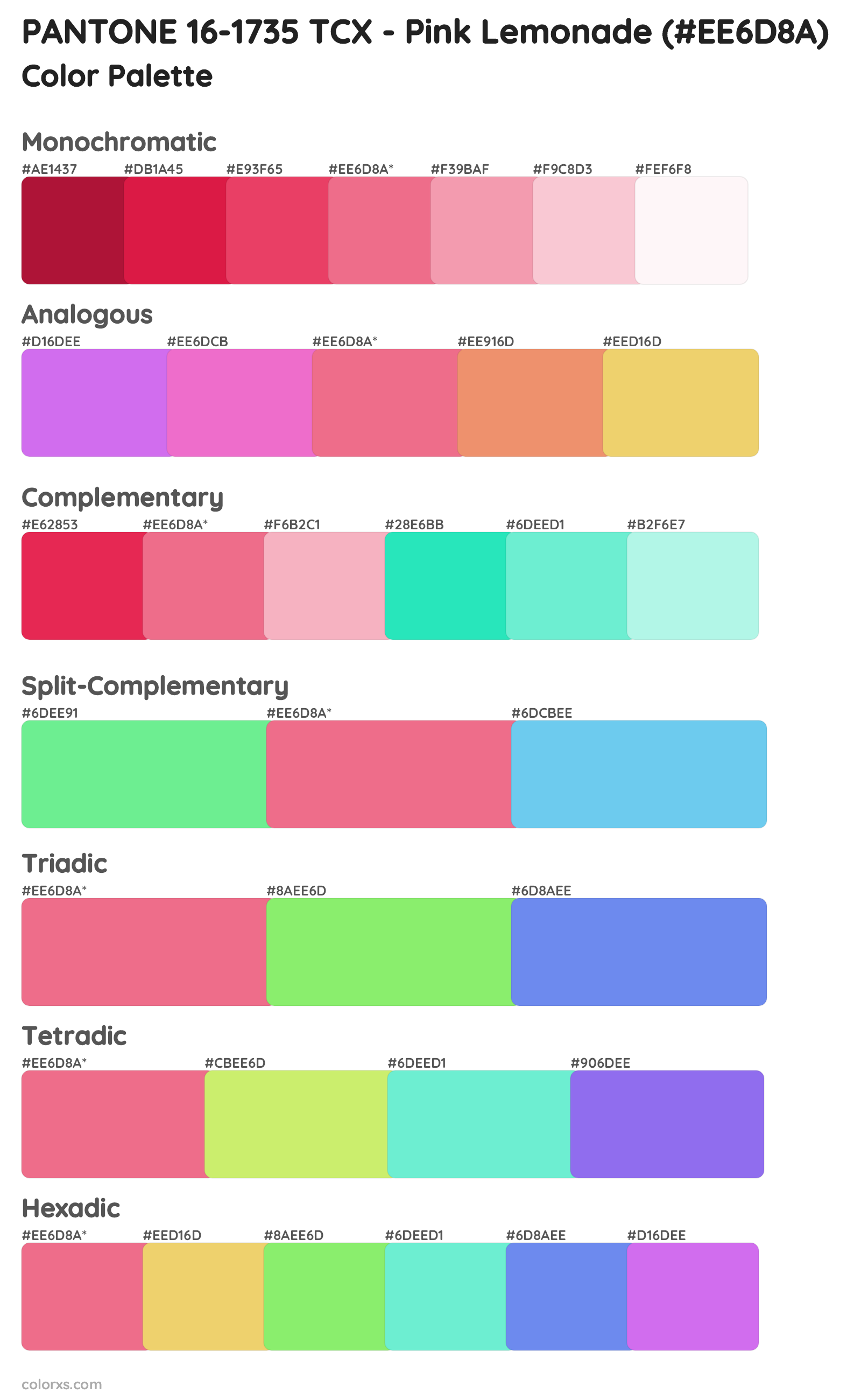PANTONE 16-1735 TCX - Pink Lemonade Color Scheme Palettes