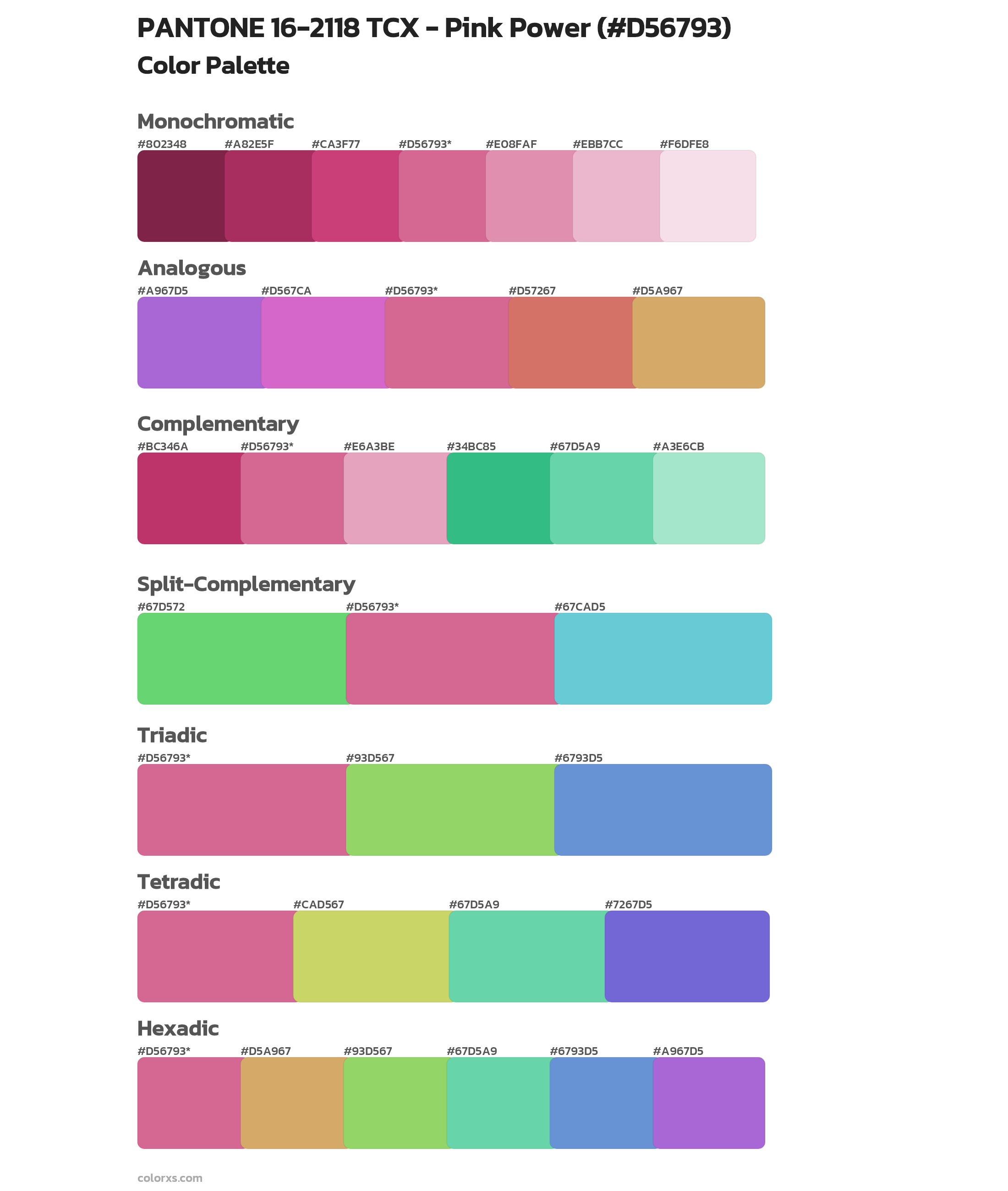 PANTONE 16-2118 TCX - Pink Power Color Scheme Palettes