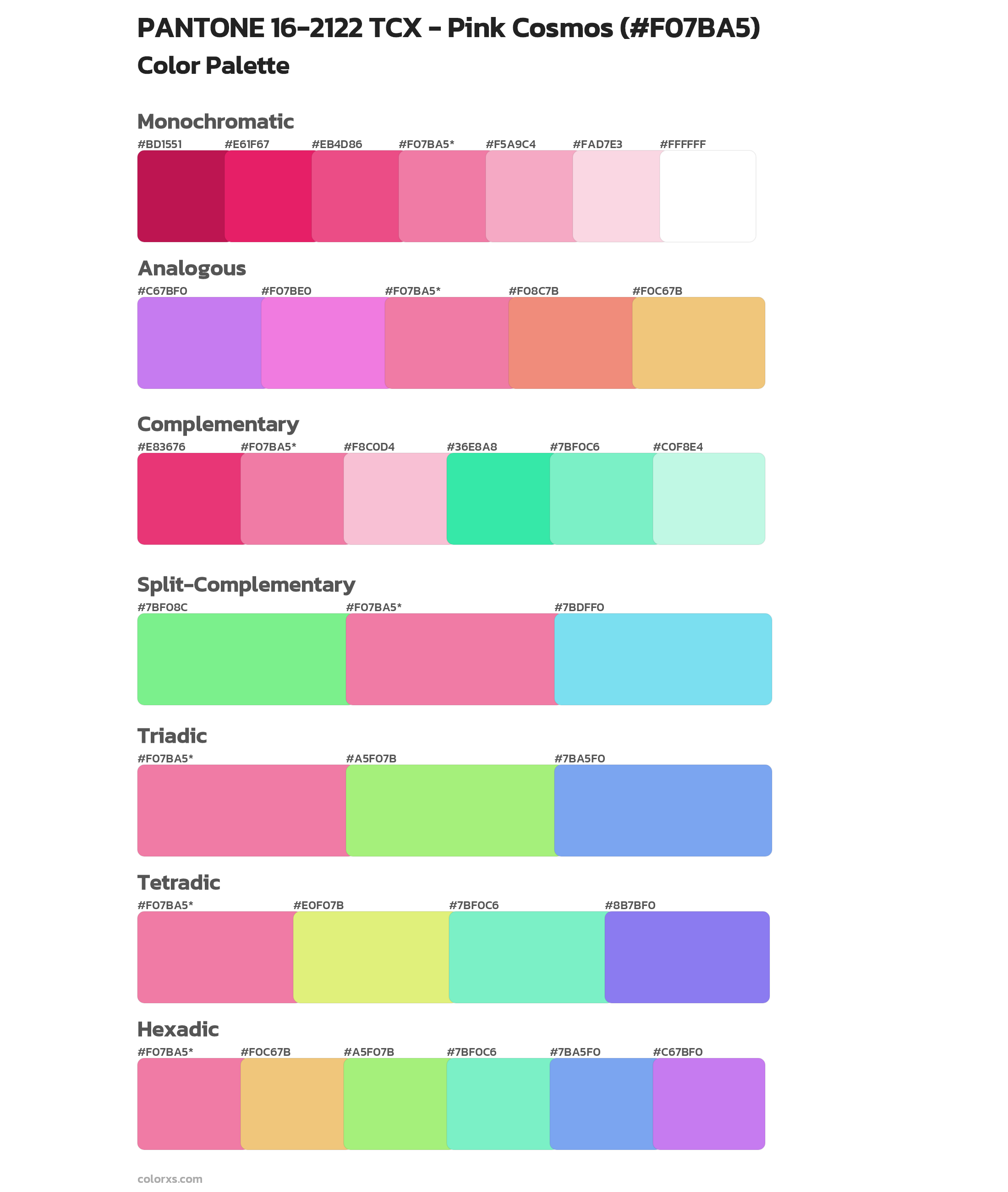 PANTONE 16-2122 TCX - Pink Cosmos Color Scheme Palettes