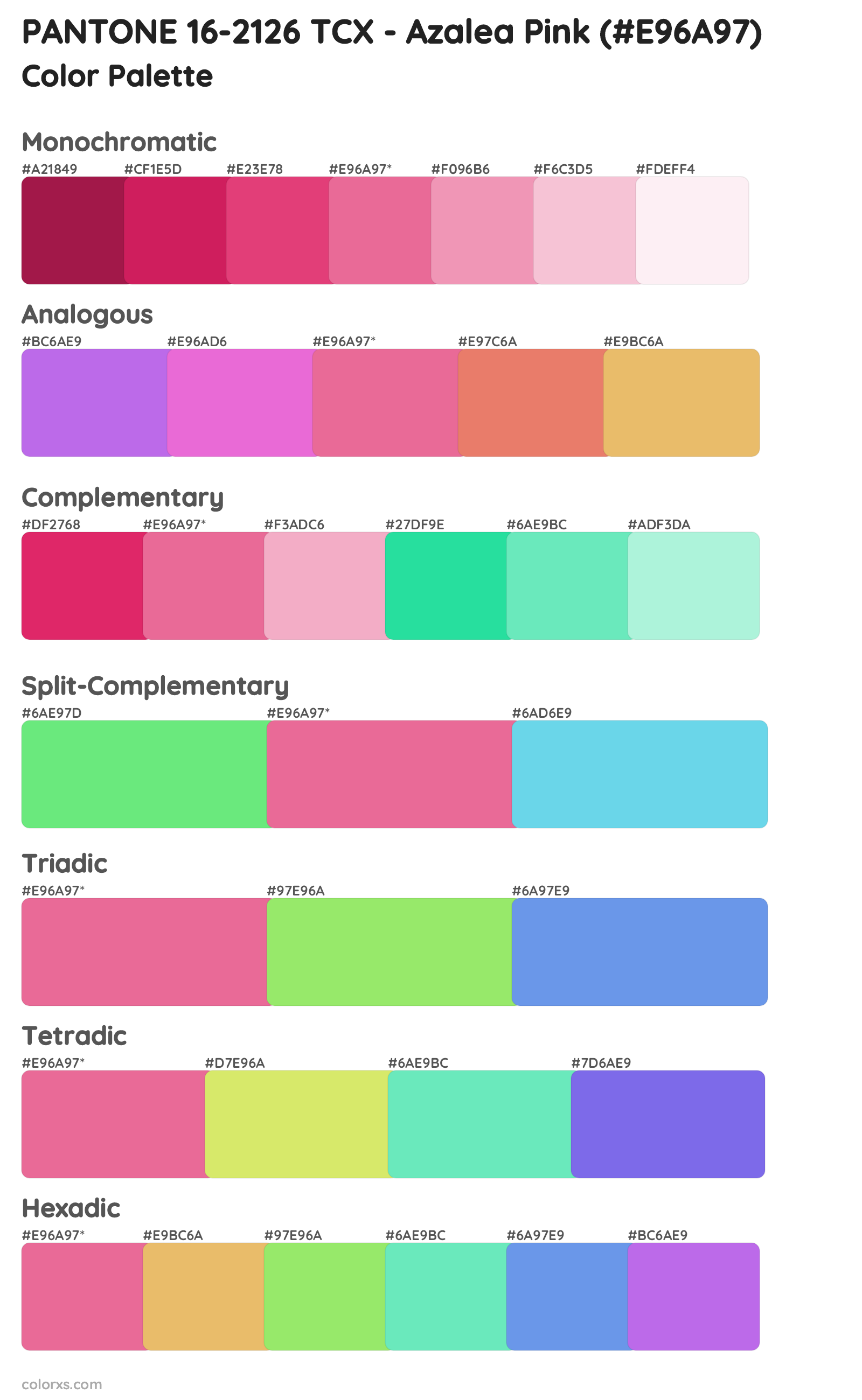 PANTONE 16-2126 TCX - Azalea Pink Color Scheme Palettes