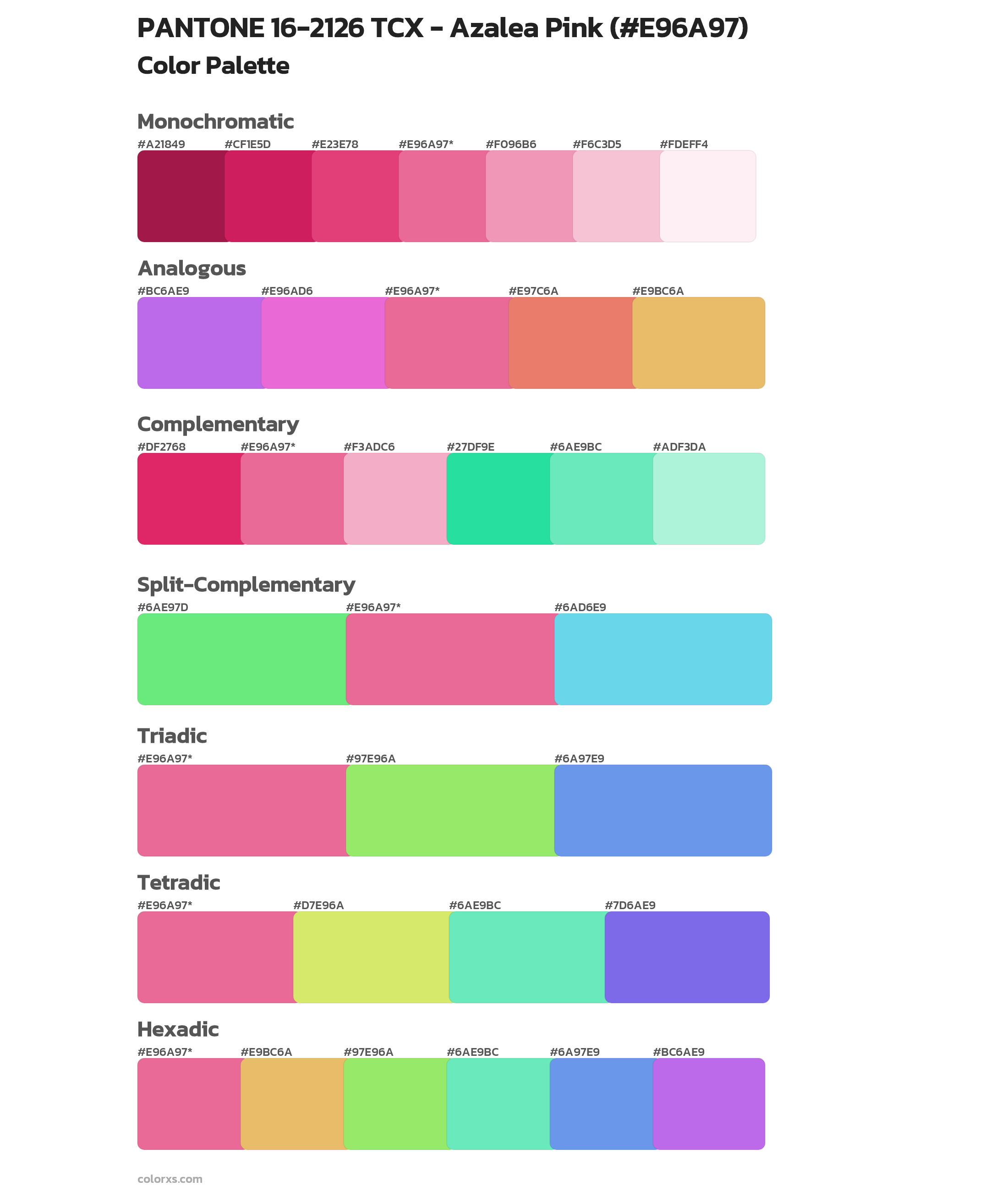 PANTONE 16-2126 TCX - Azalea Pink Color Scheme Palettes