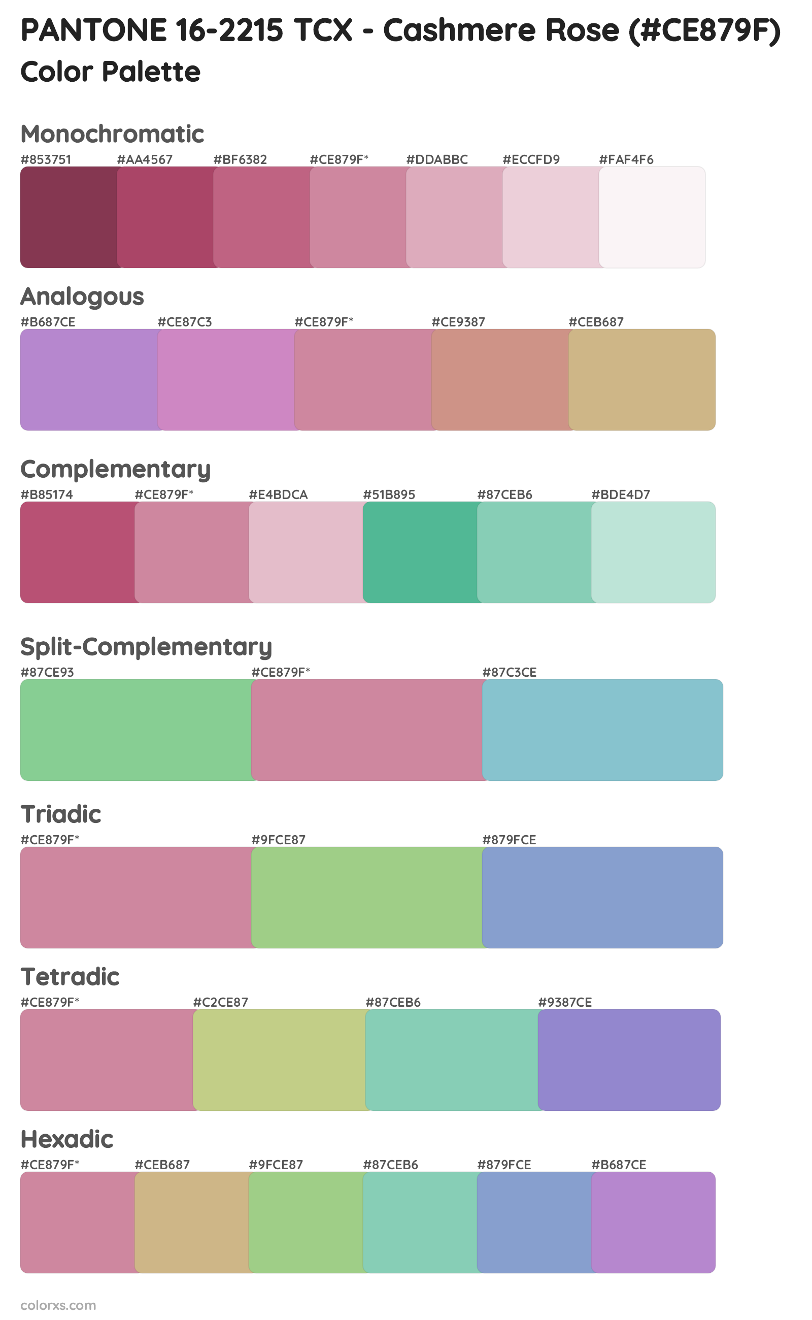 PANTONE 16-2215 TCX - Cashmere Rose Color Scheme Palettes