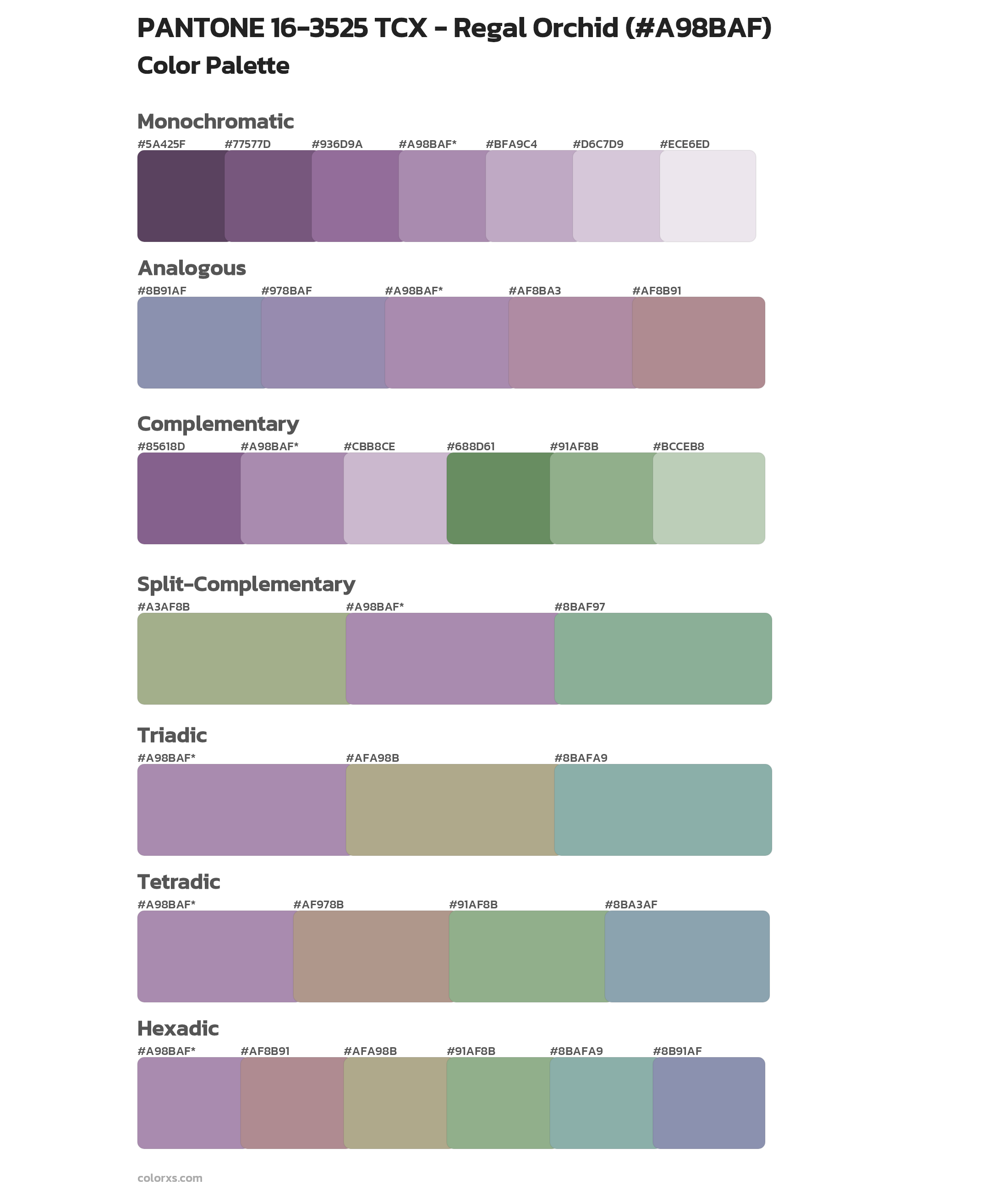 PANTONE 16-3525 TCX - Regal Orchid Color Scheme Palettes