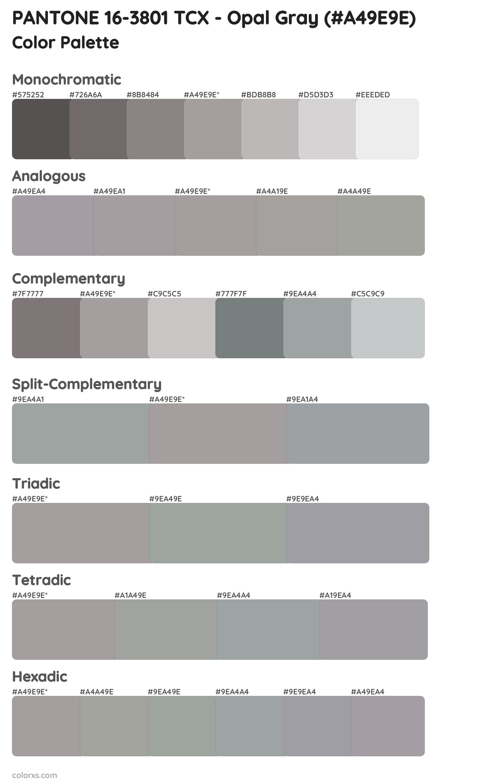 PANTONE 16-3801 TCX - Opal Gray Color Scheme Palettes