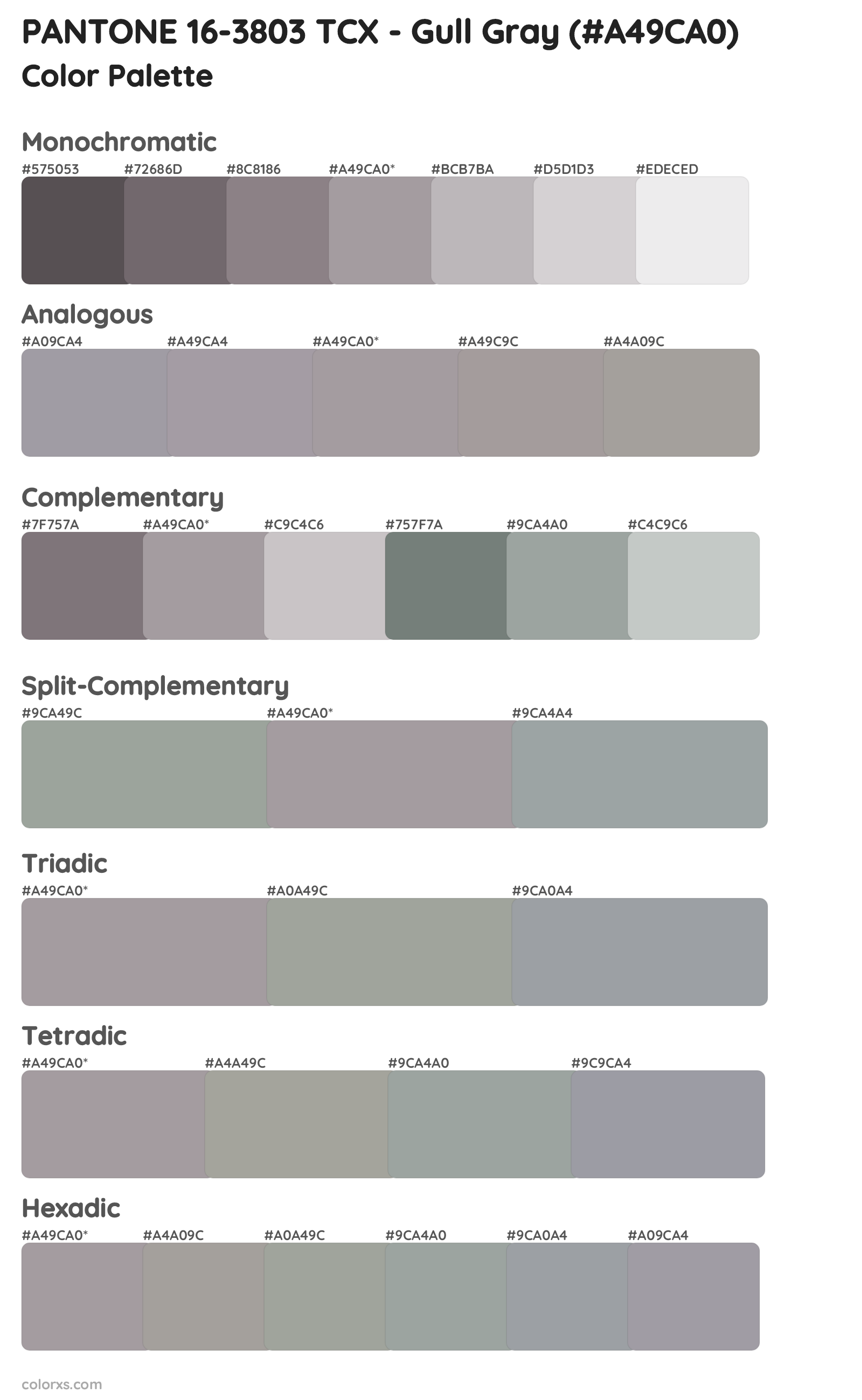 PANTONE 16-3803 TCX - Gull Gray Color Scheme Palettes