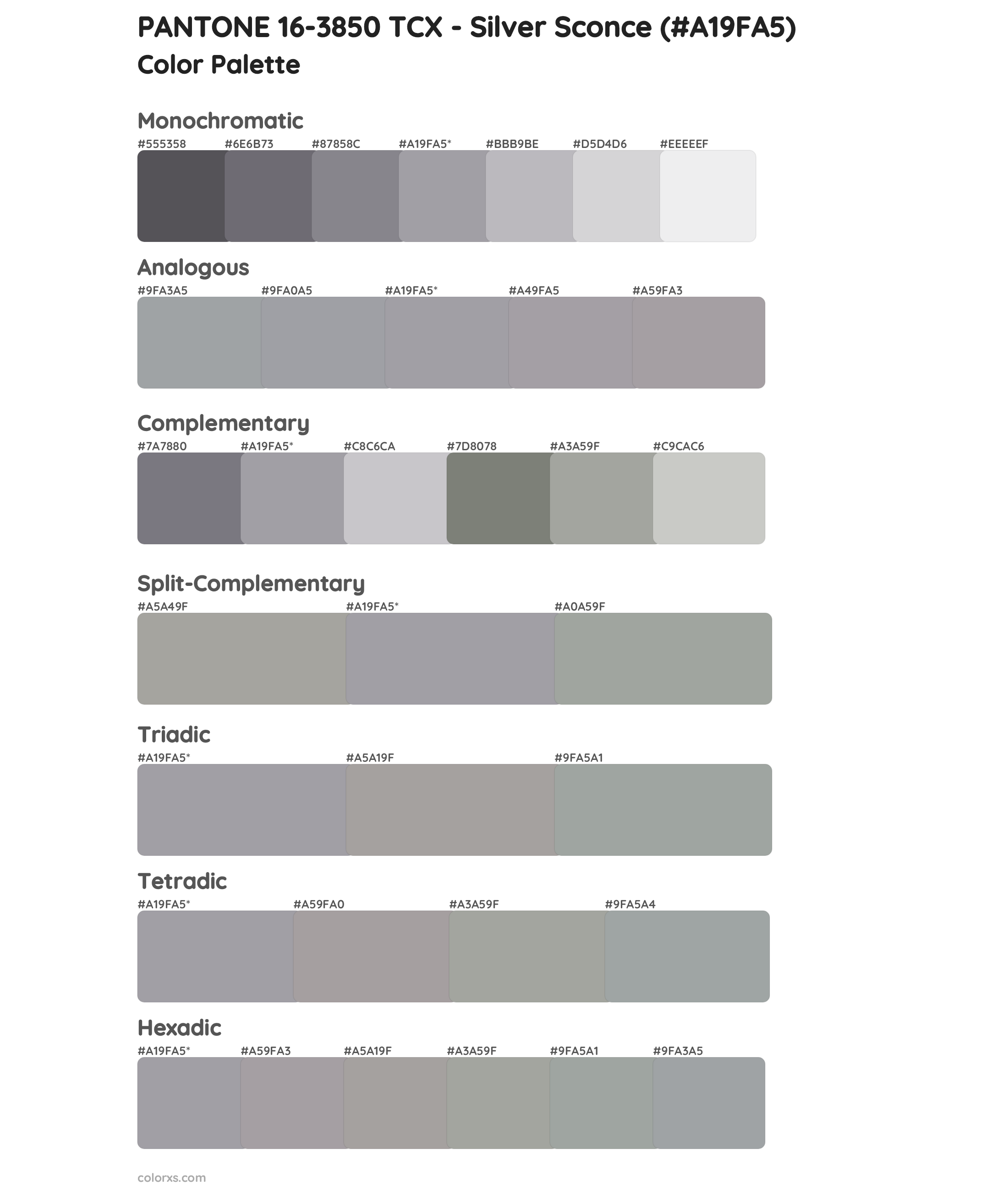 PANTONE 16-3850 TCX - Silver Sconce Color Scheme Palettes