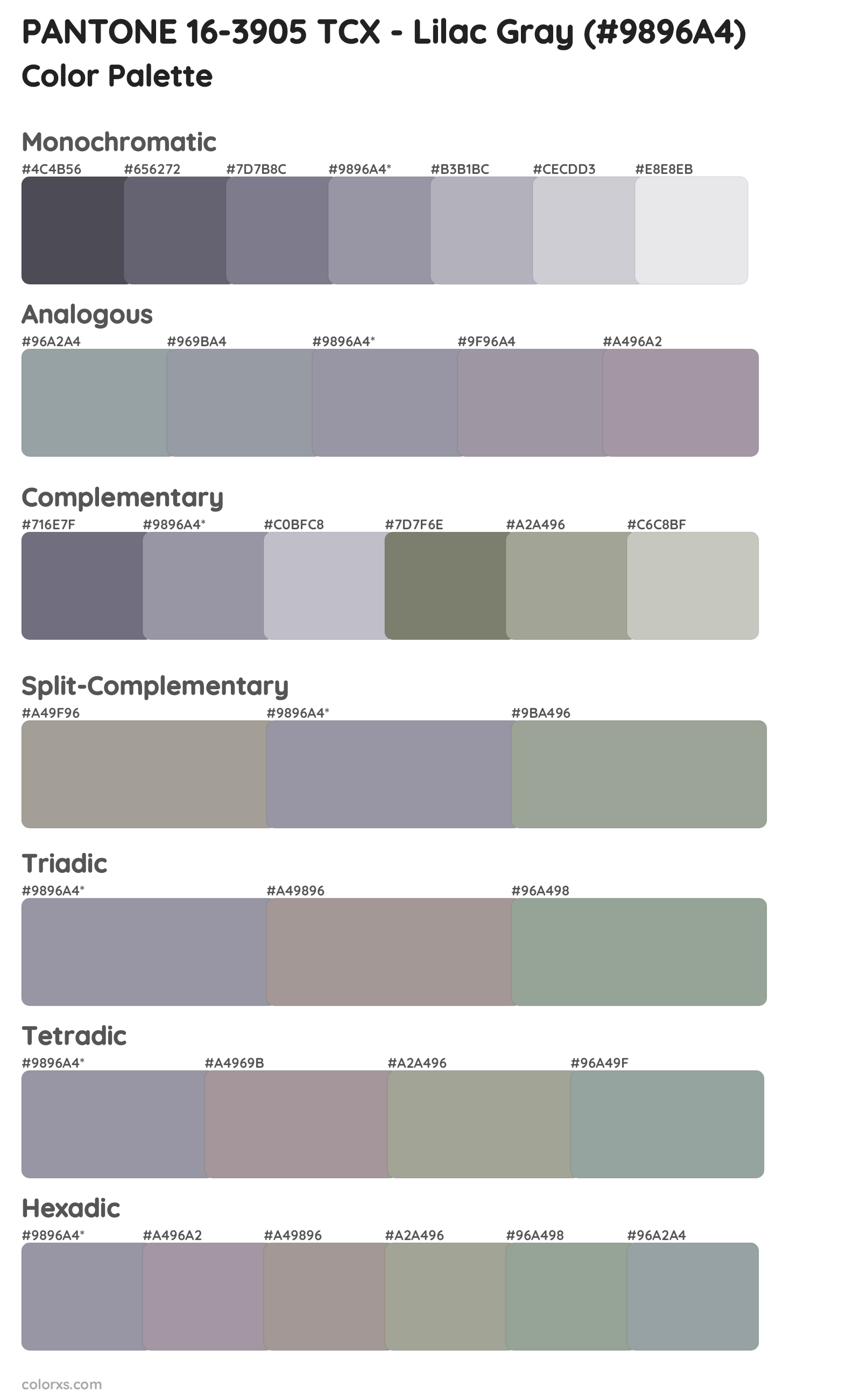 PANTONE 16-3905 TCX - Lilac Gray Color Scheme Palettes