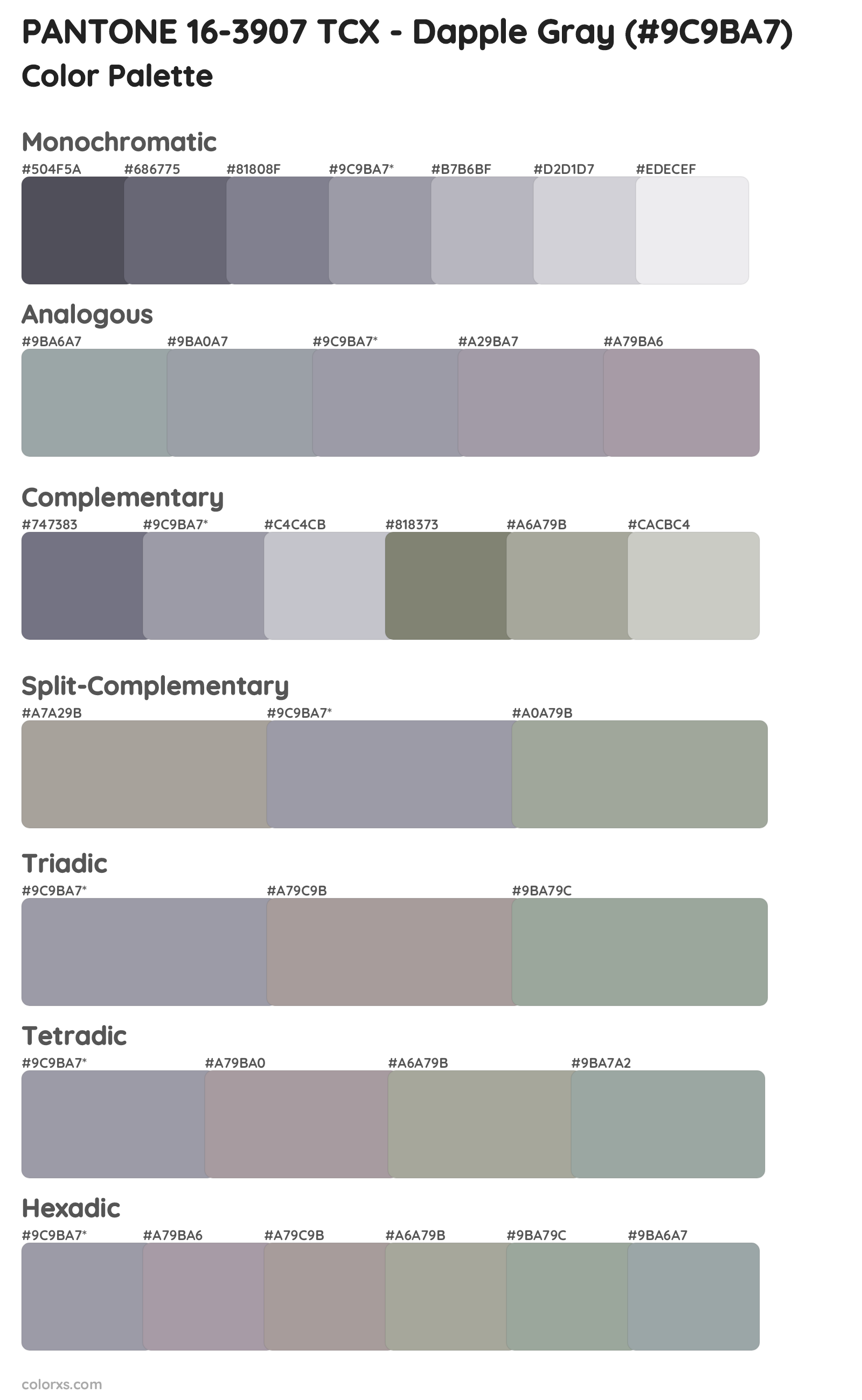 PANTONE 16-3907 TCX - Dapple Gray Color Scheme Palettes